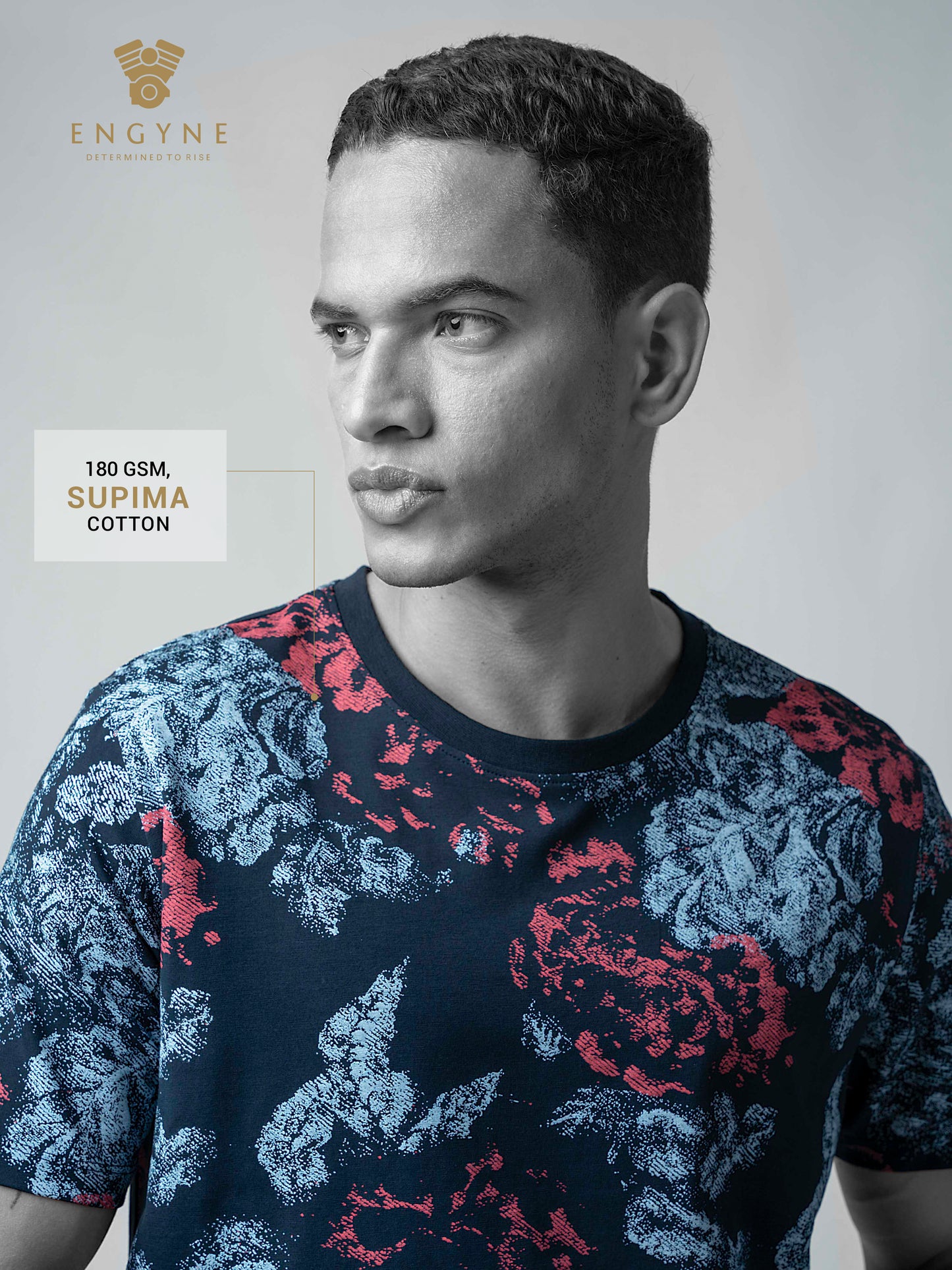 Supima Cotton Lycra with Rotary All-Over Print Navy T-shirt