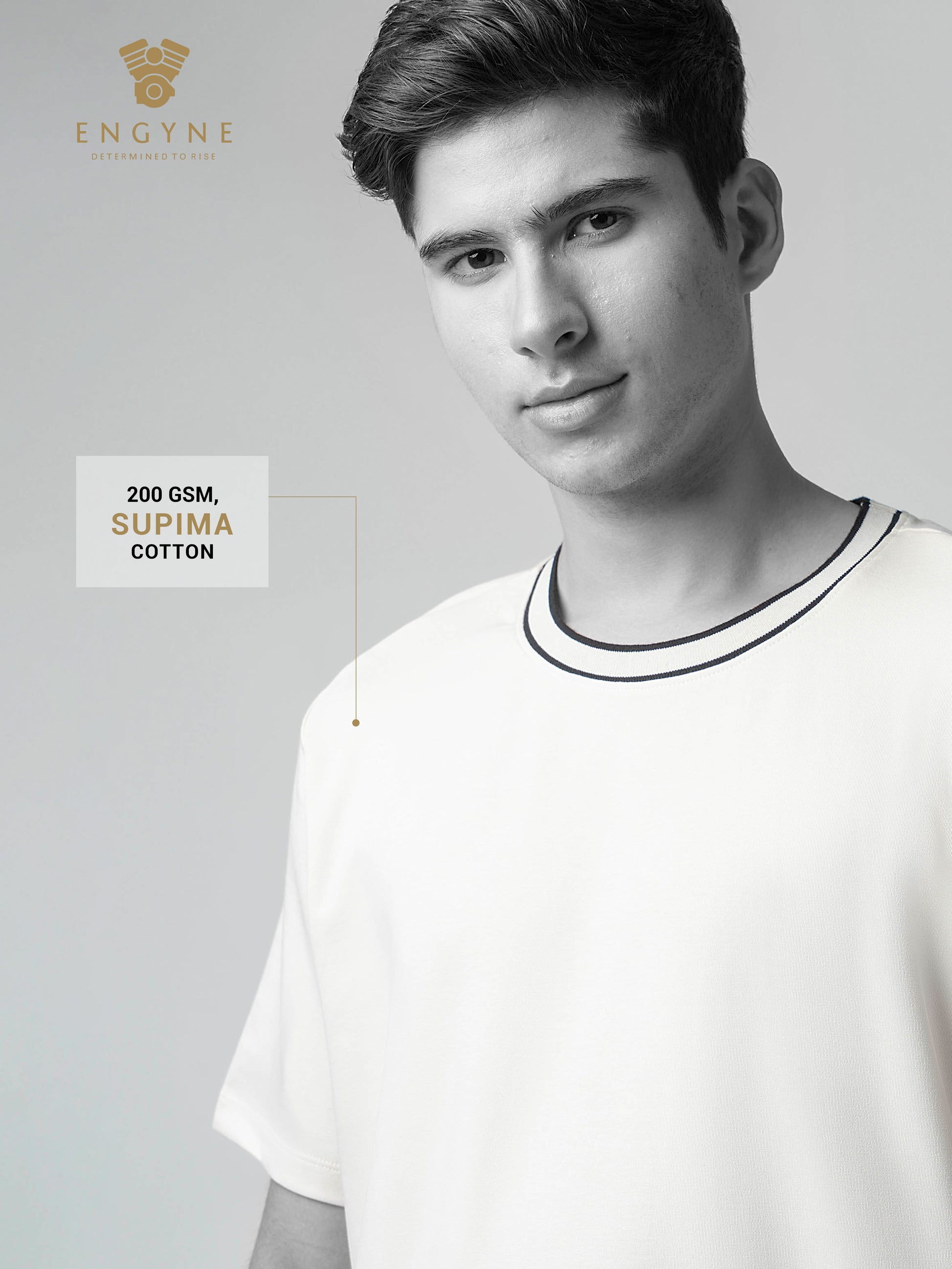 Supima Cotton Lycra Flat-Knit Neck Beige T Shirt for Men