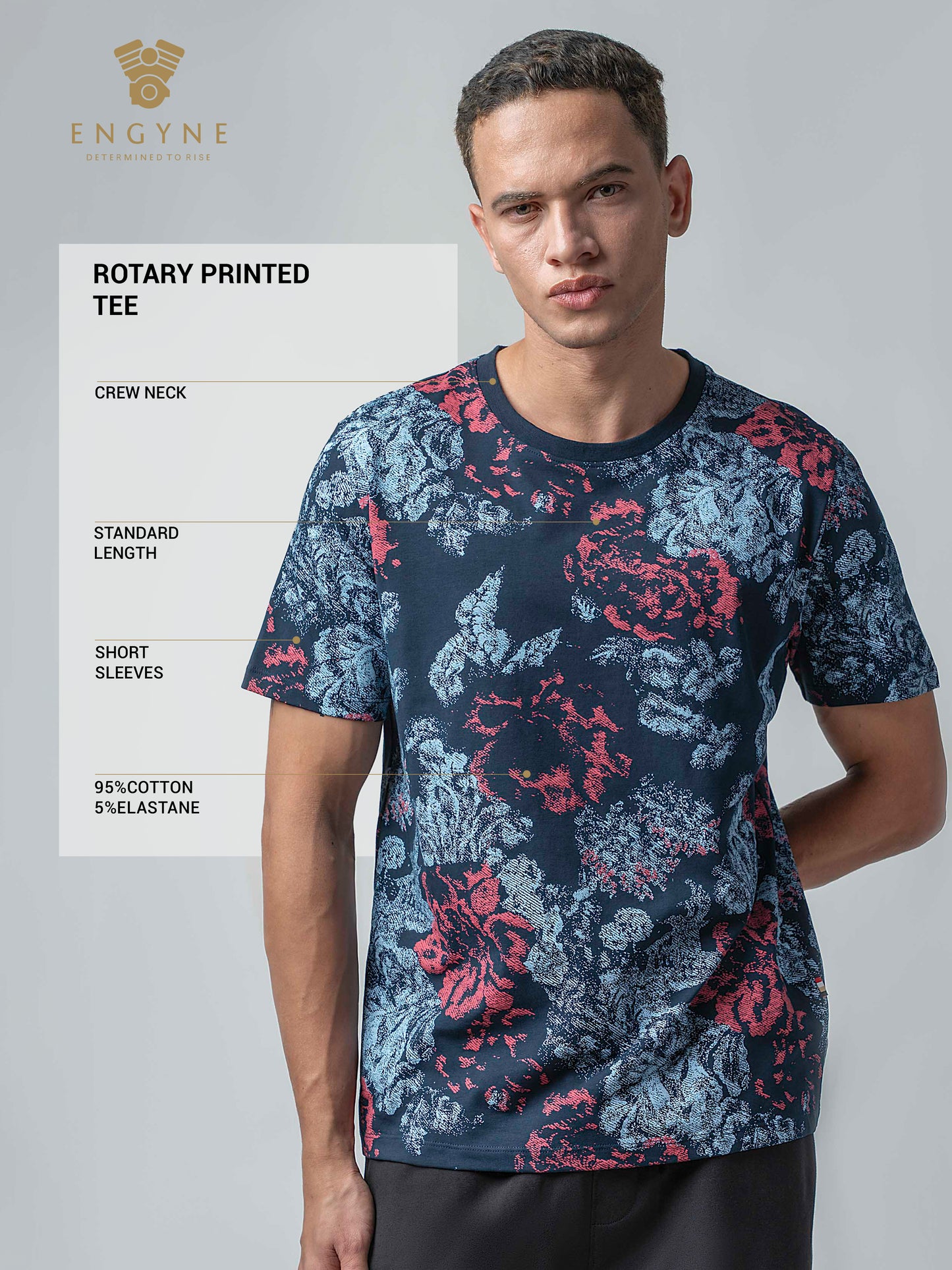 Supima Cotton Lycra with Rotary All-Over Print Navy T-shirt