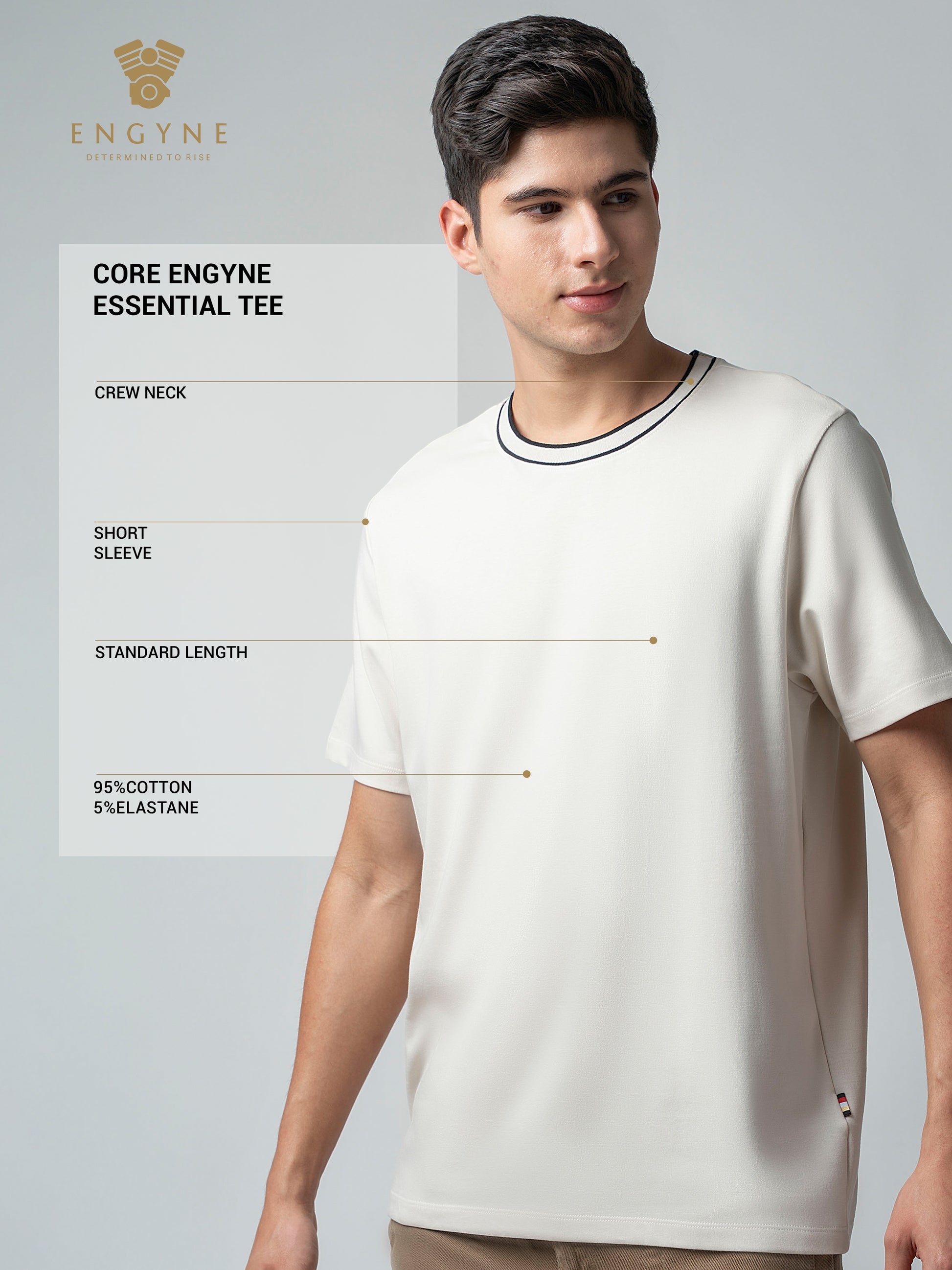 Supima Cotton Lycra Flat-Knit Neck Beige T Shirt for Men