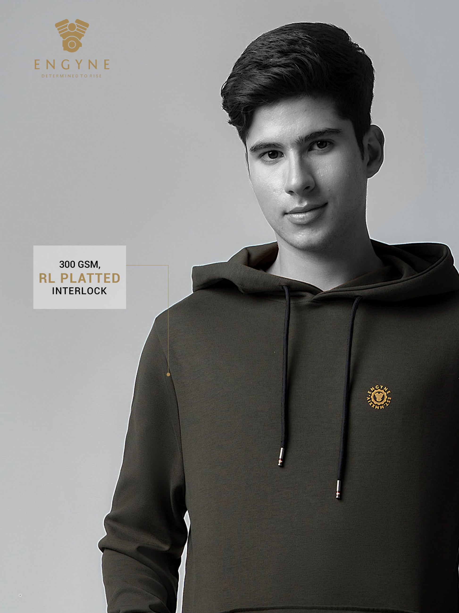 Olive Green Hoodie Sweatshirt with Contrast HD Print