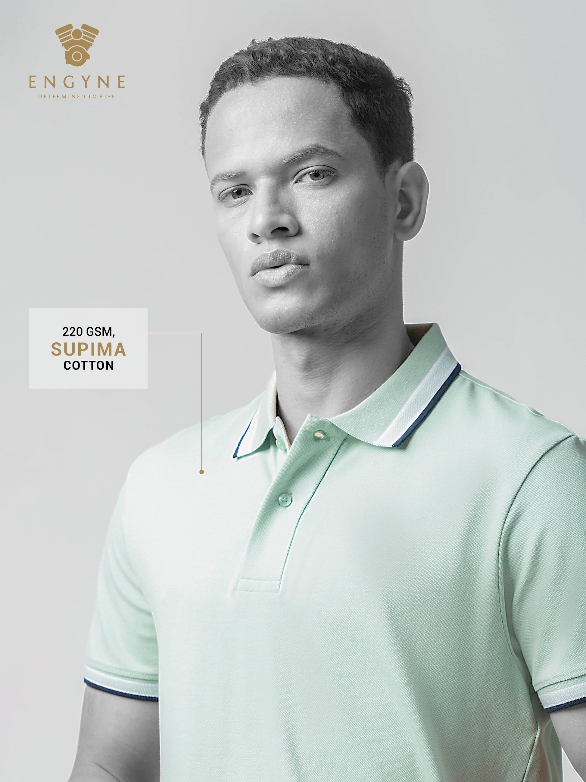 Bird's-Eye Texture Light Green Polo T Shirt For Men