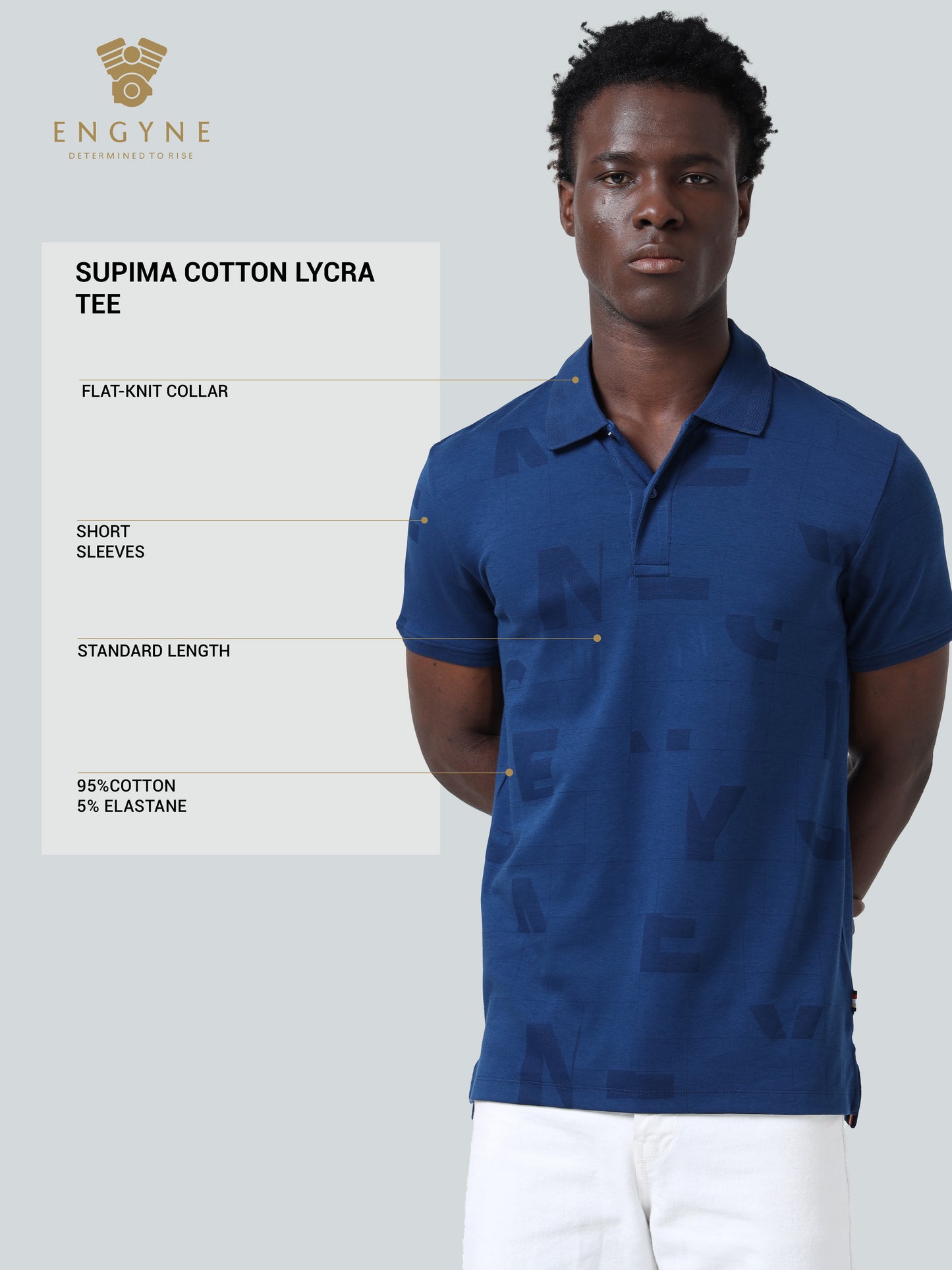 Supima Cotton Interlock with Special Engyne Rotary Print Tech and Honeycomb Textured Collar Dark Blue Polo