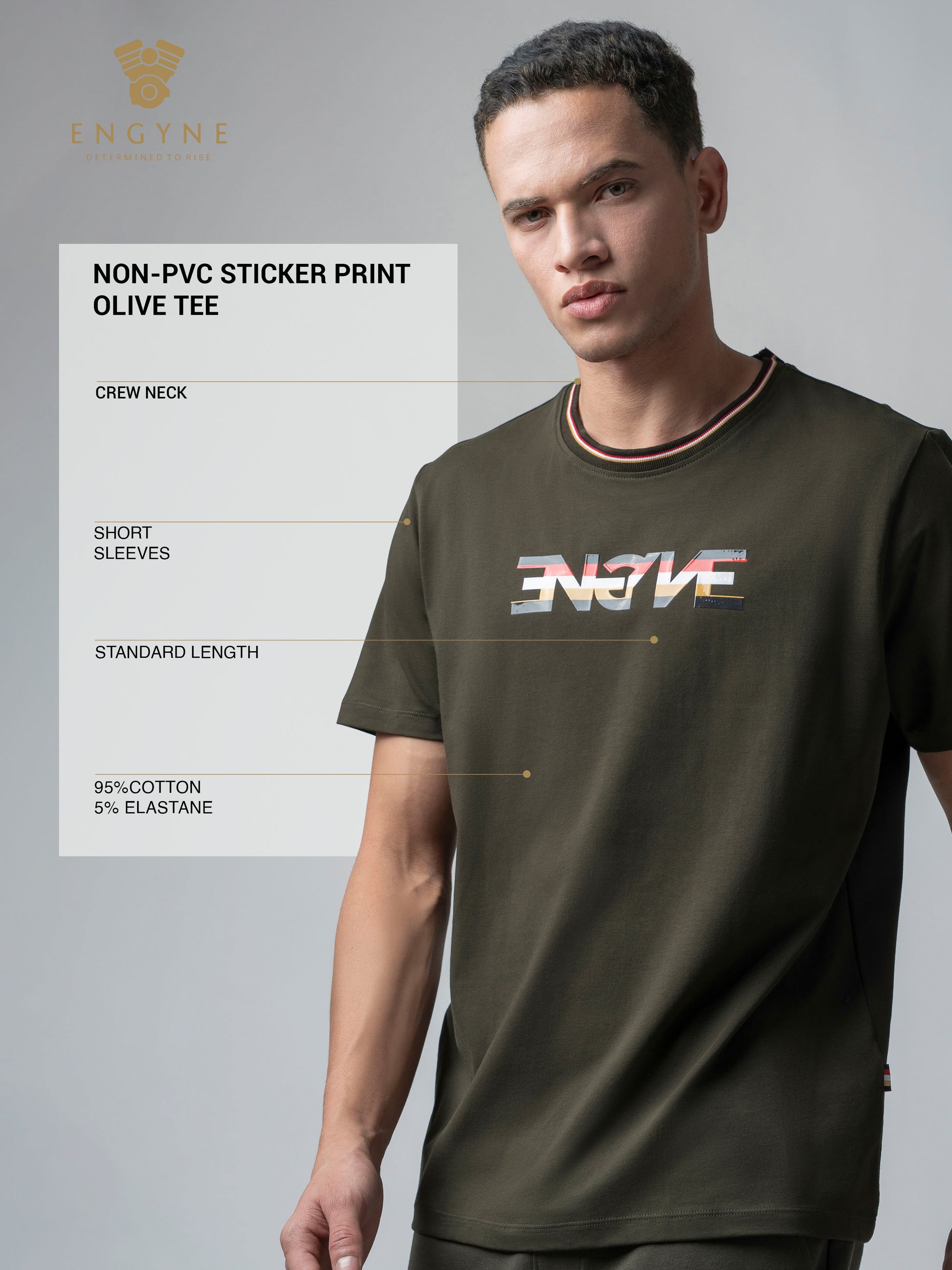 Rougen Cotton Lycra Olive Green T Shirt for Men