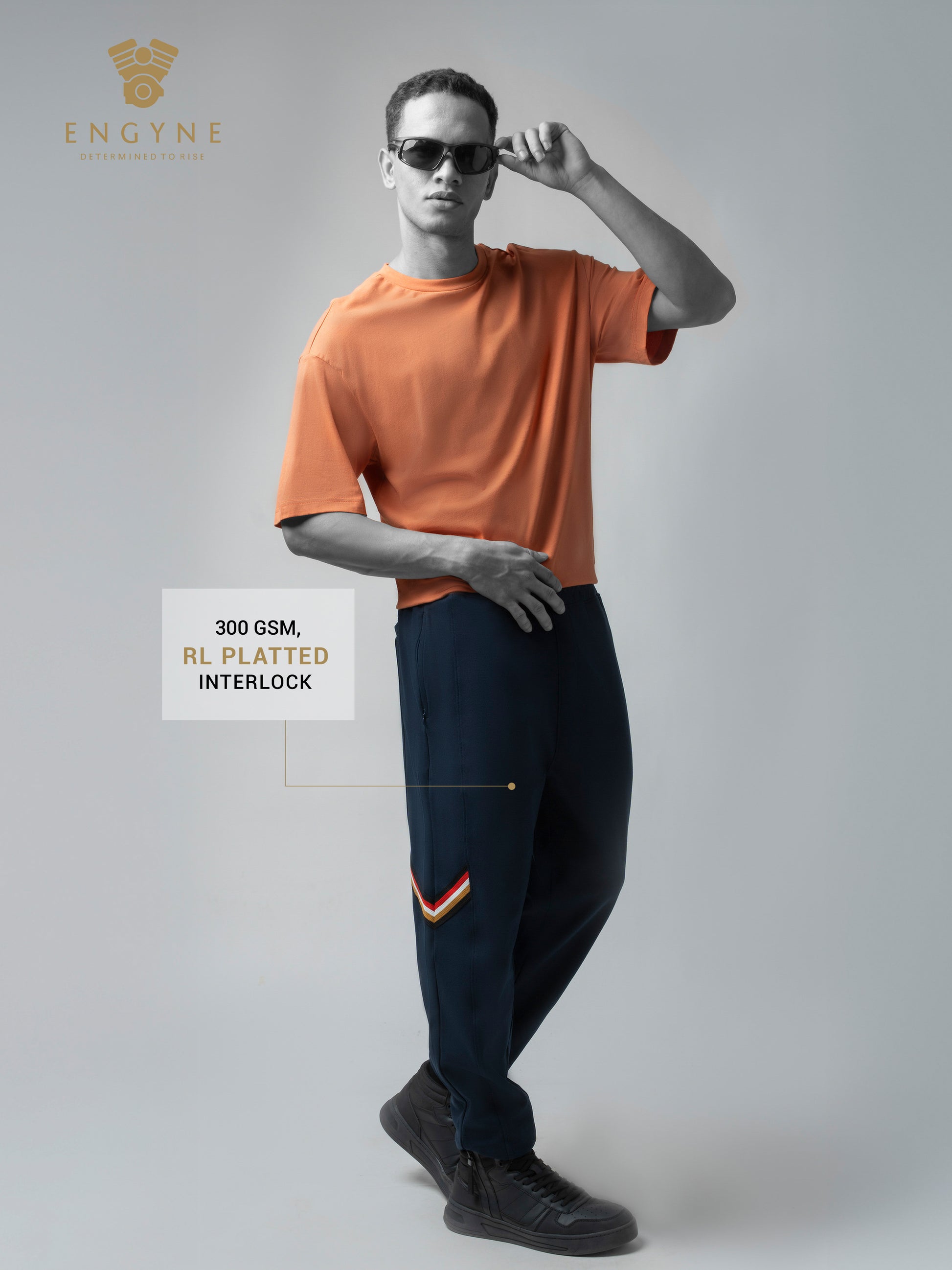 Cotton 4-Color Flag Tape Mens Navy Joggers