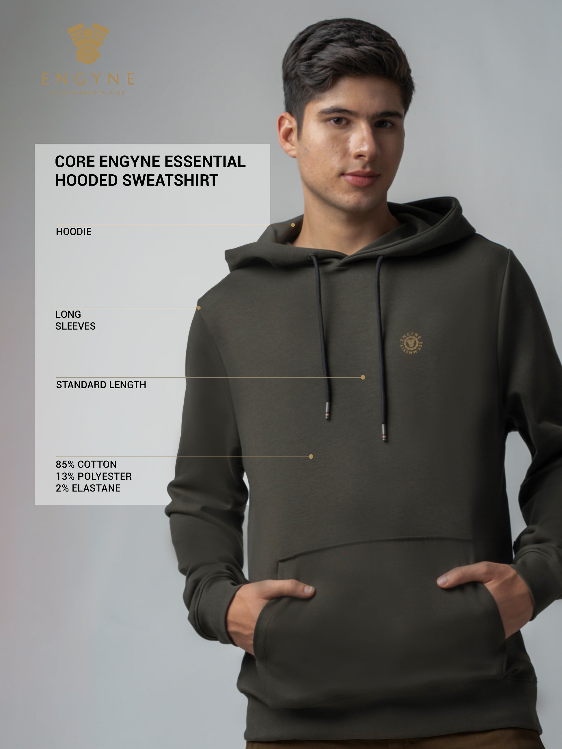 Olive Green Hoodie Sweatshirt with Contrast HD Print