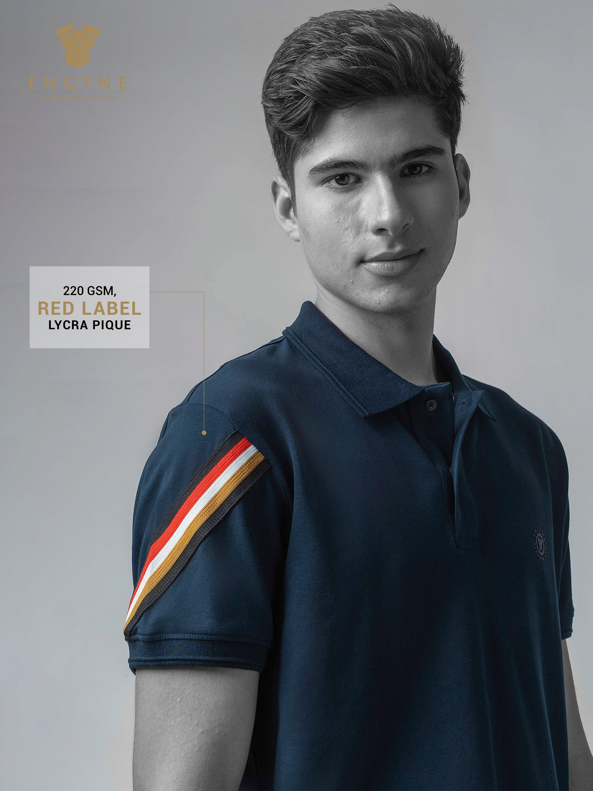 Navy Cotton Textured Lycra with Flag Tape polo t shirt for men
