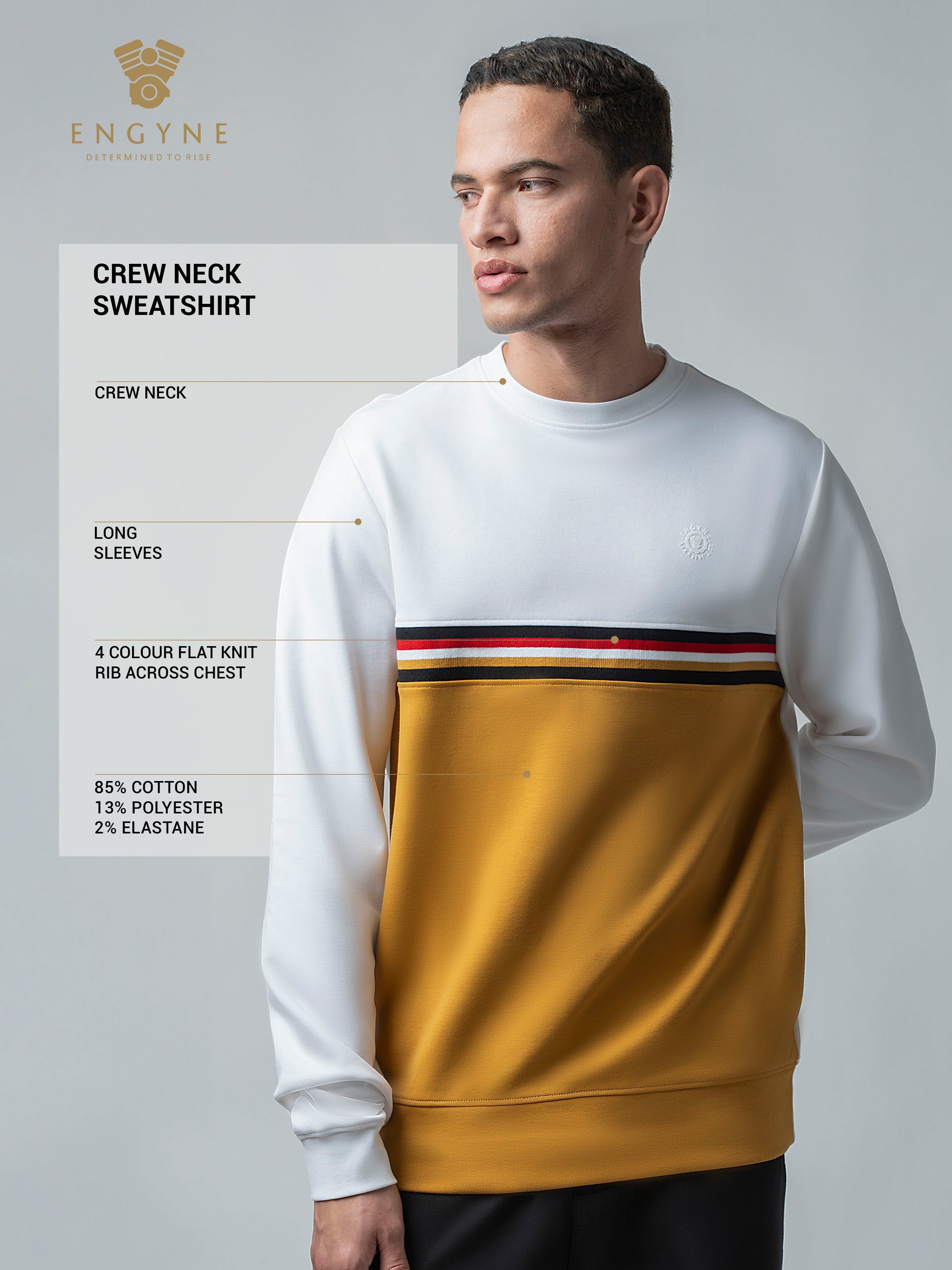 Two-Tone White Sweatshirt with 4-Color Chest Rib for men 