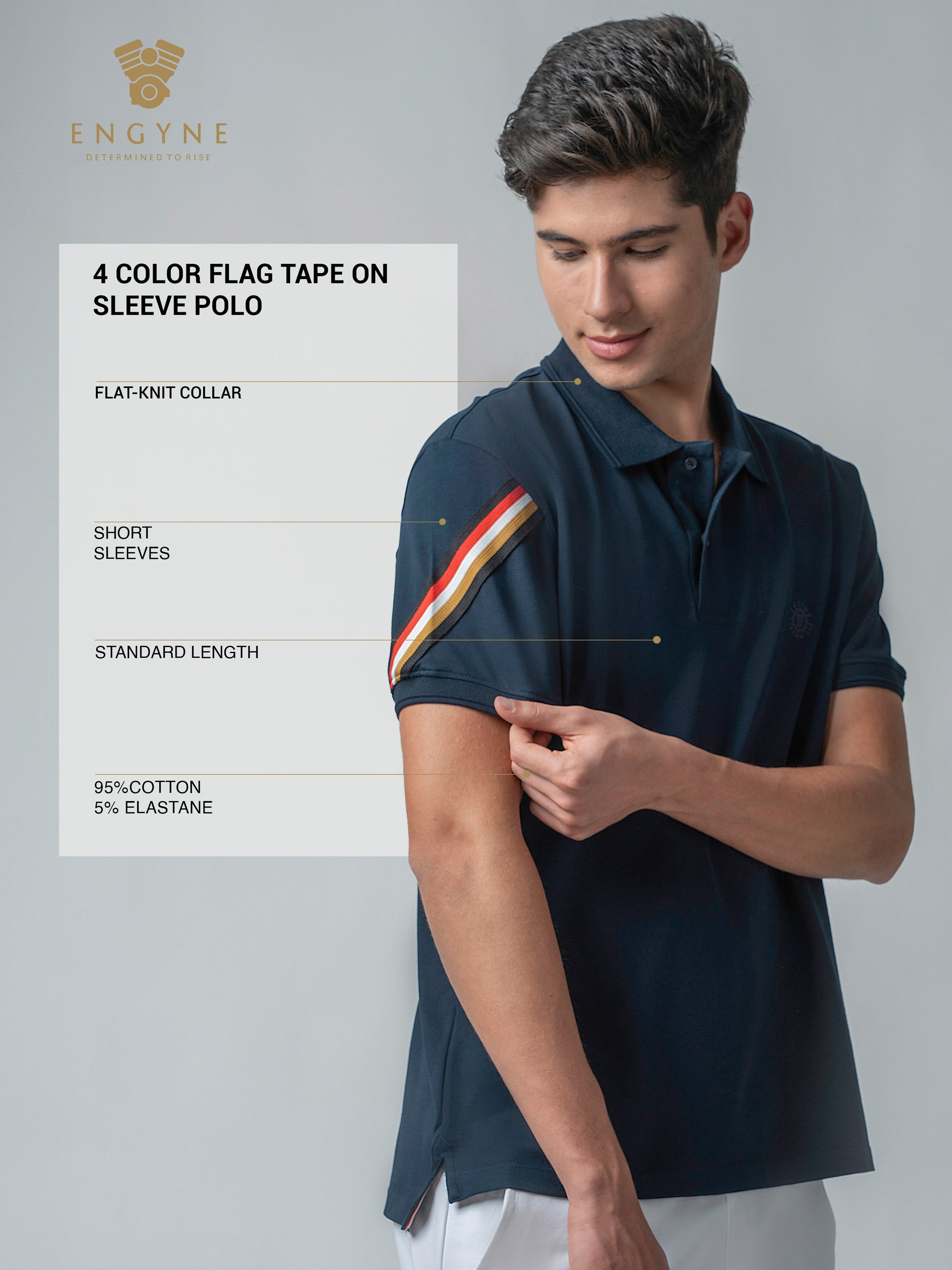 Navy Cotton Textured Lycra with Flag Tape polo t shirt for men