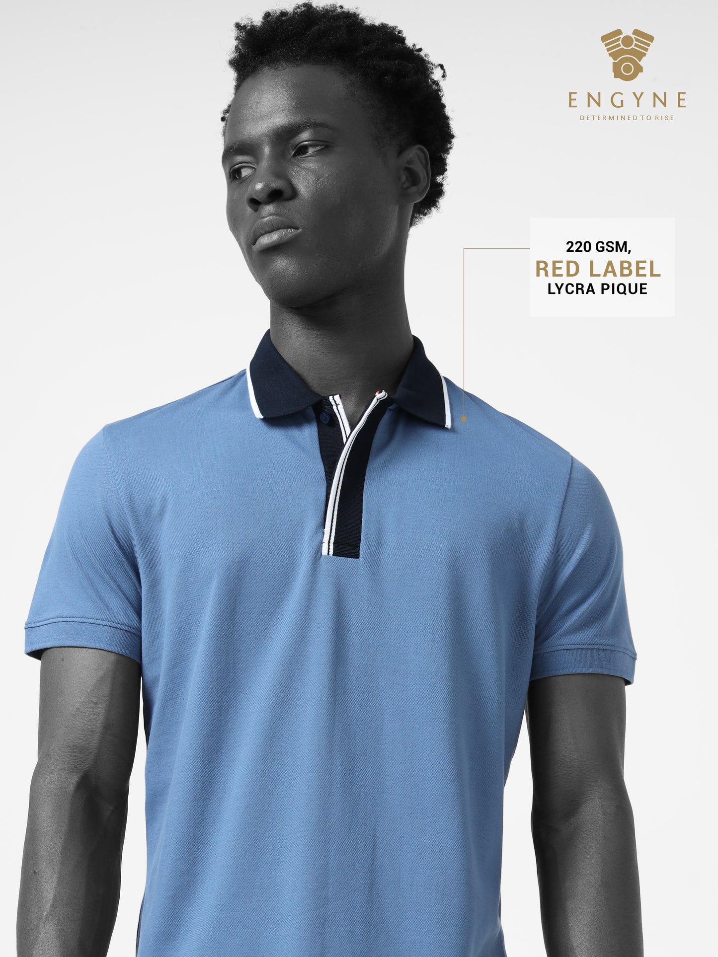 Rougen Cotton Lycra with Contrast Flat Knit Placket and Tipped Collar Gasoline Polo