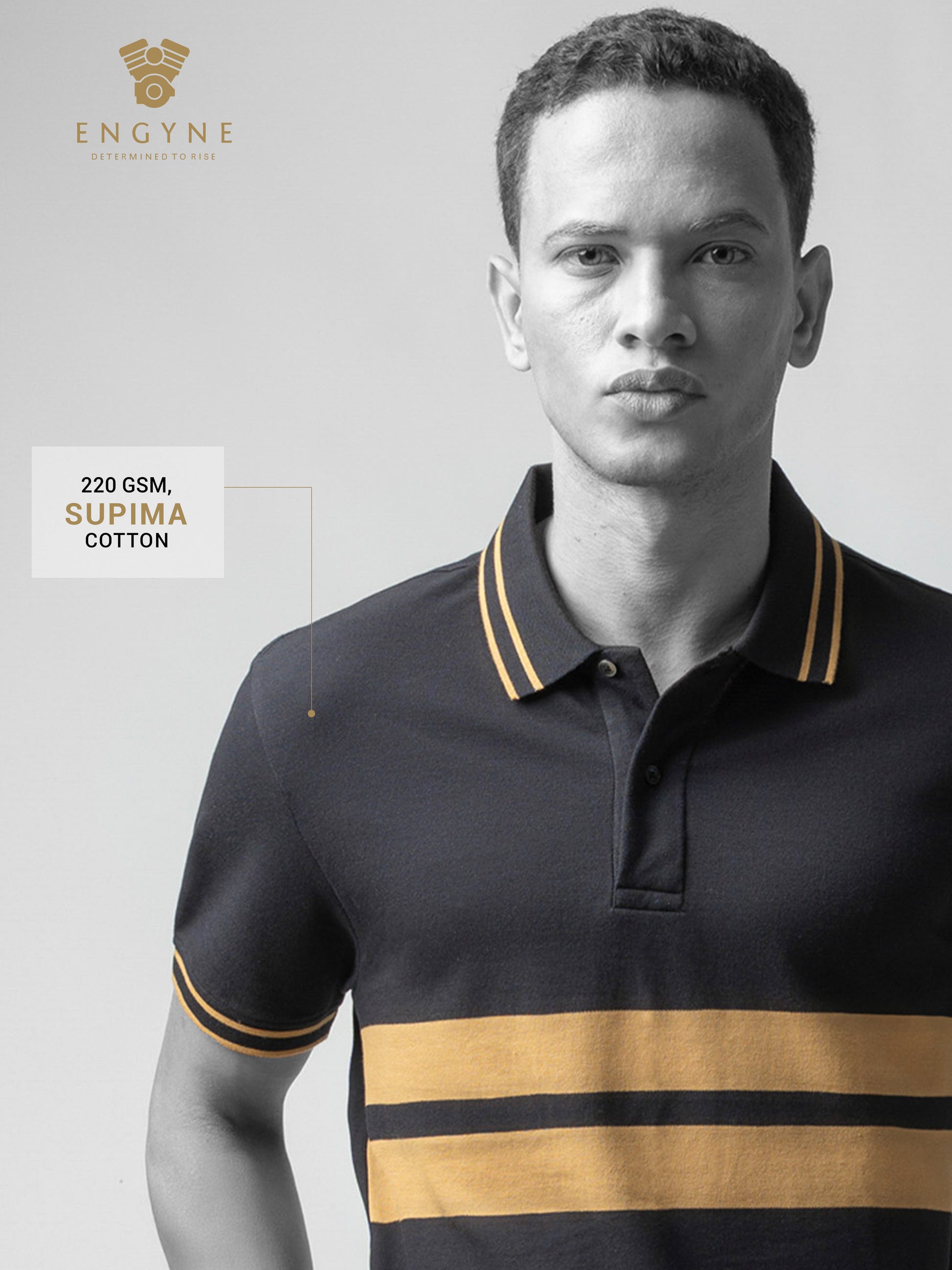 Supima Cotton Lycra Striped Black T Shirt Men