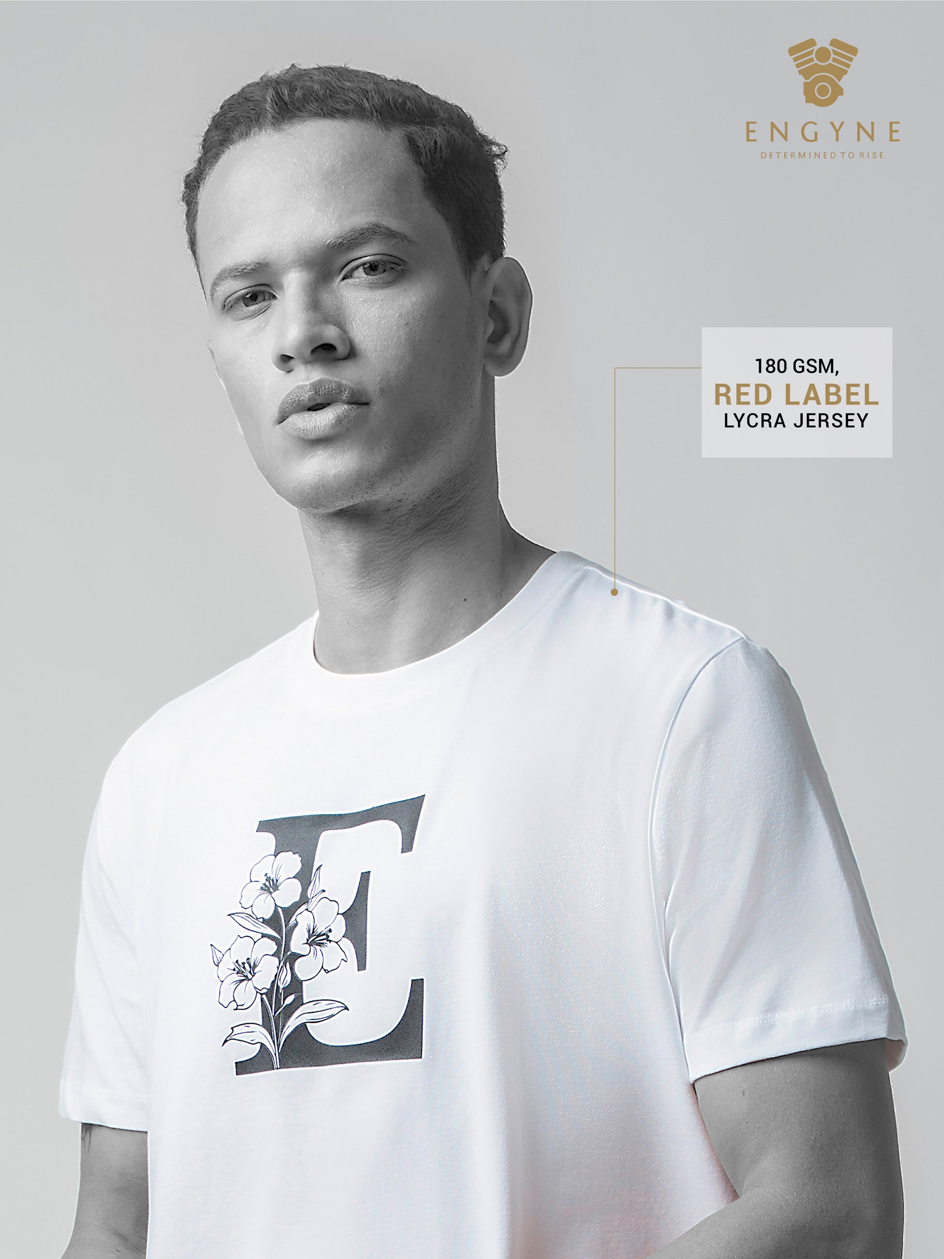 Rougen Cotton Lycra White Round Neck t Shirt for Men