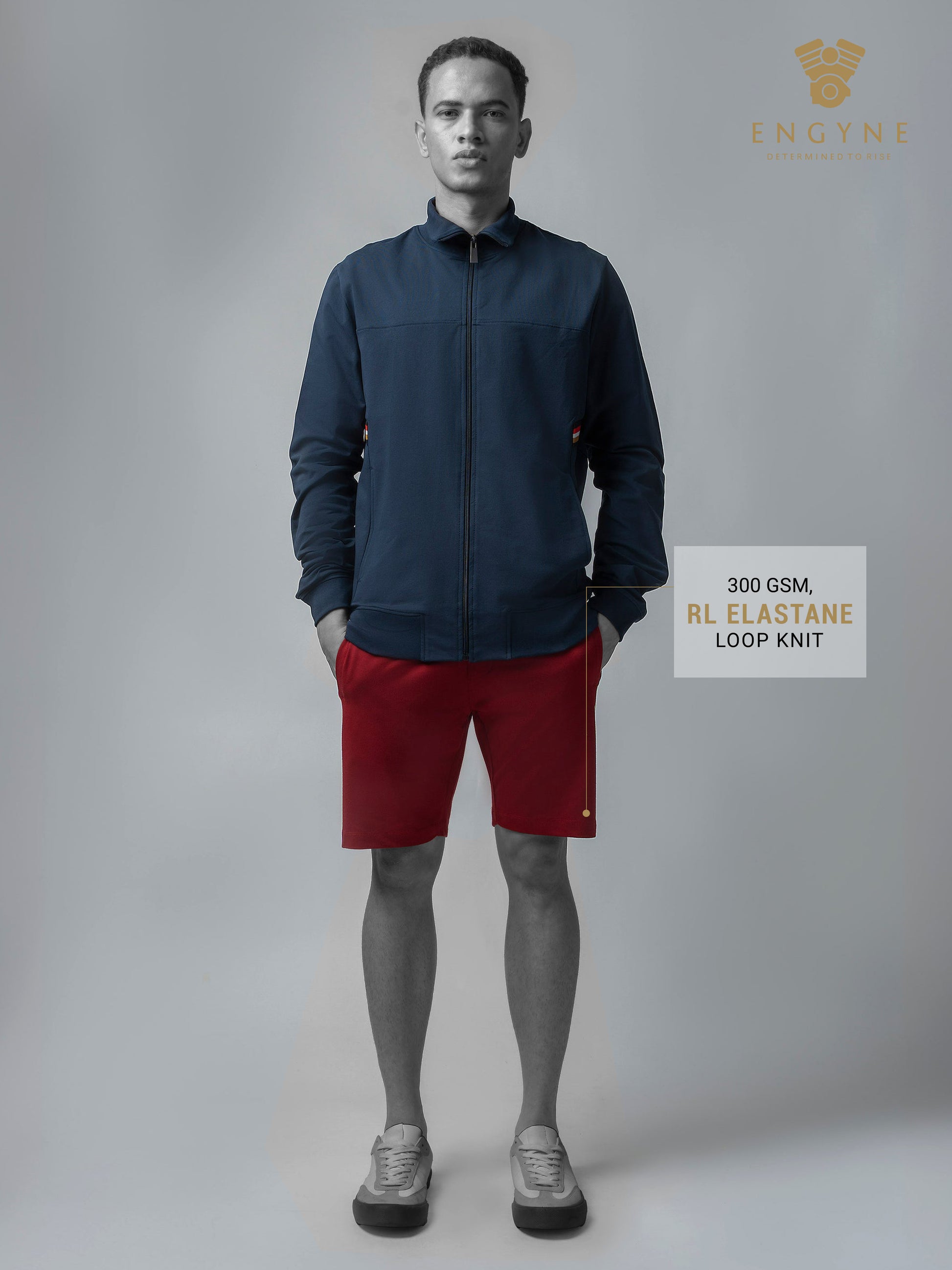 Engyne Essential Shorts with Emblem Logo Cotton Loop Knit Red Men