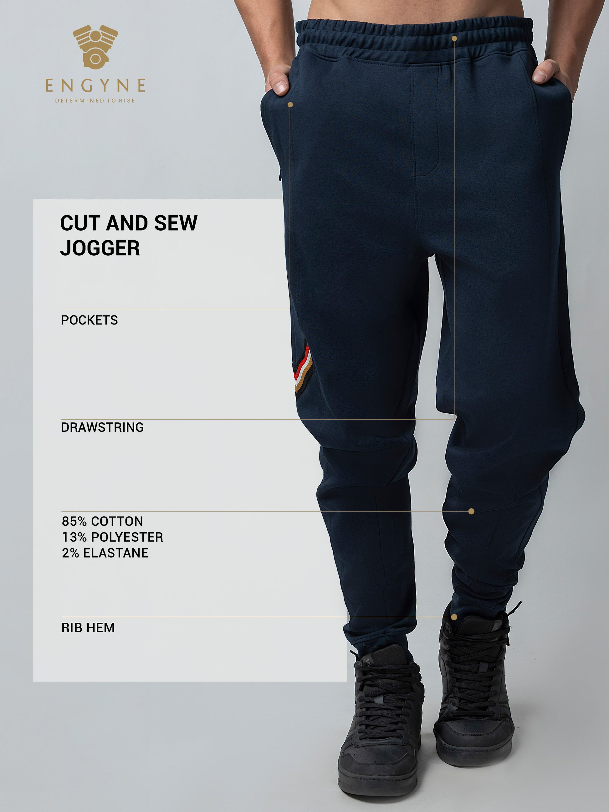 Cotton 4-Color Flag Tape Mens Navy Joggers