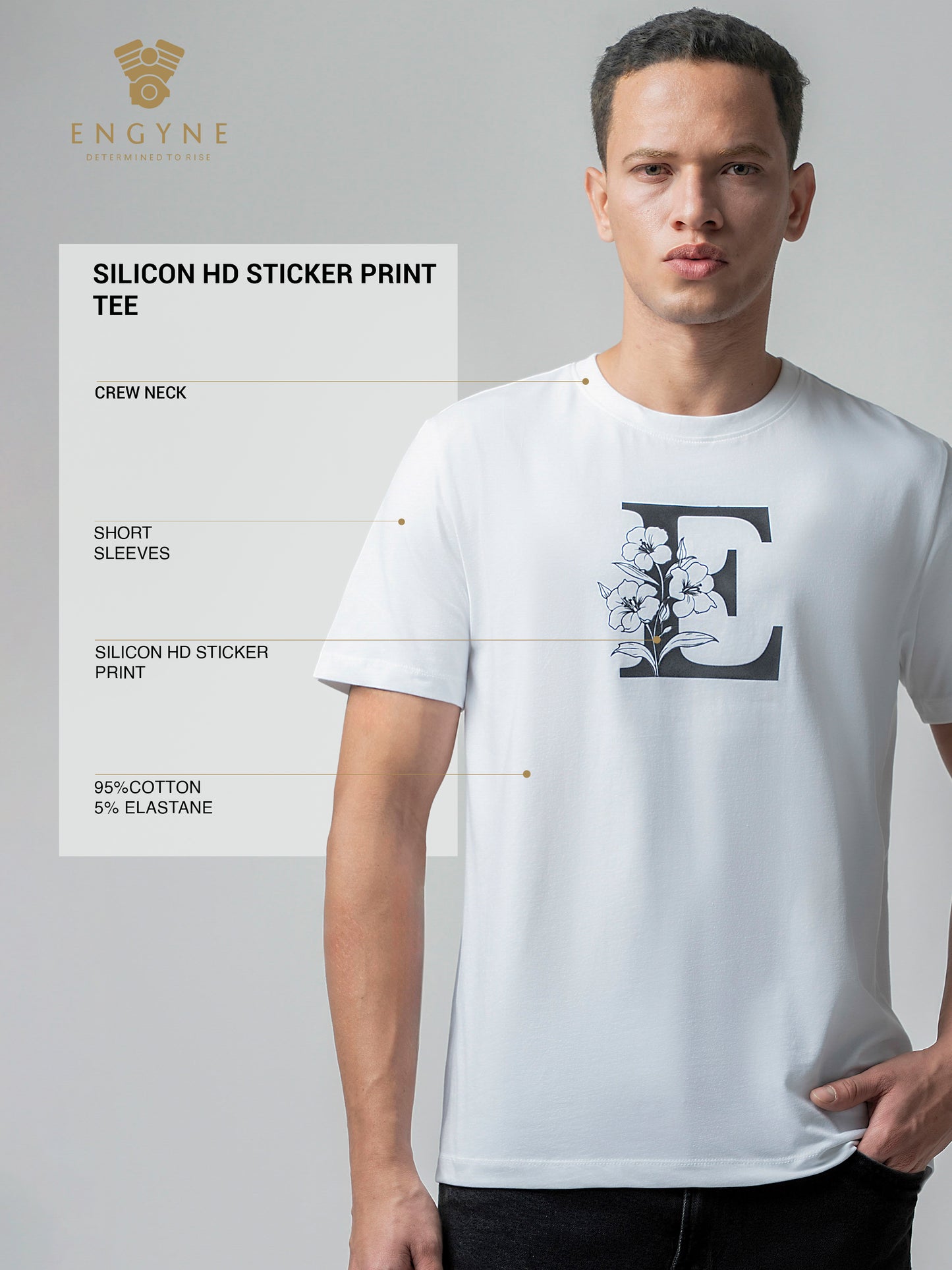 Rougen Cotton Lycra White Round Neck t Shirt for Men