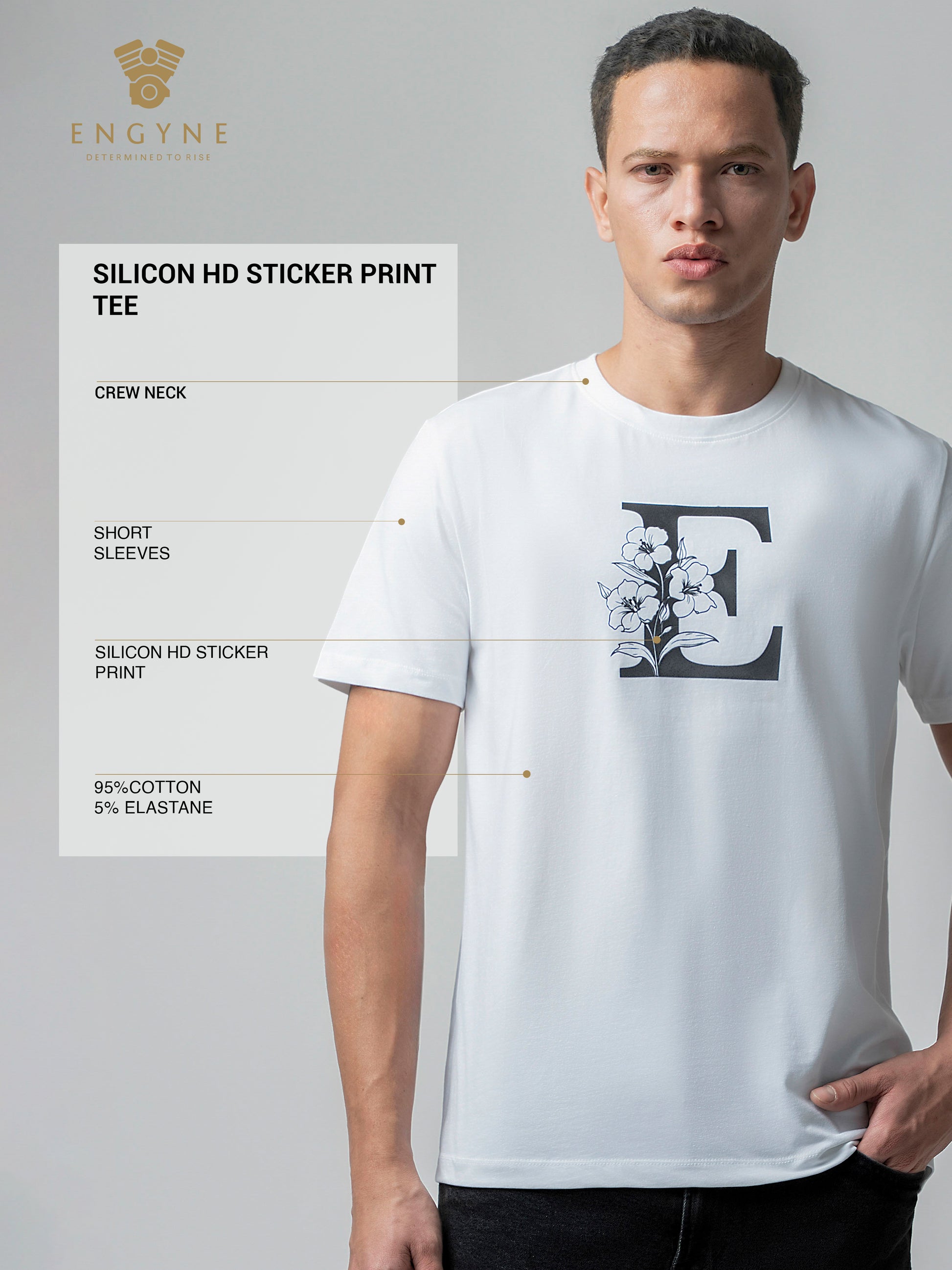 Rougen Cotton Lycra White Round Neck t Shirt for Men