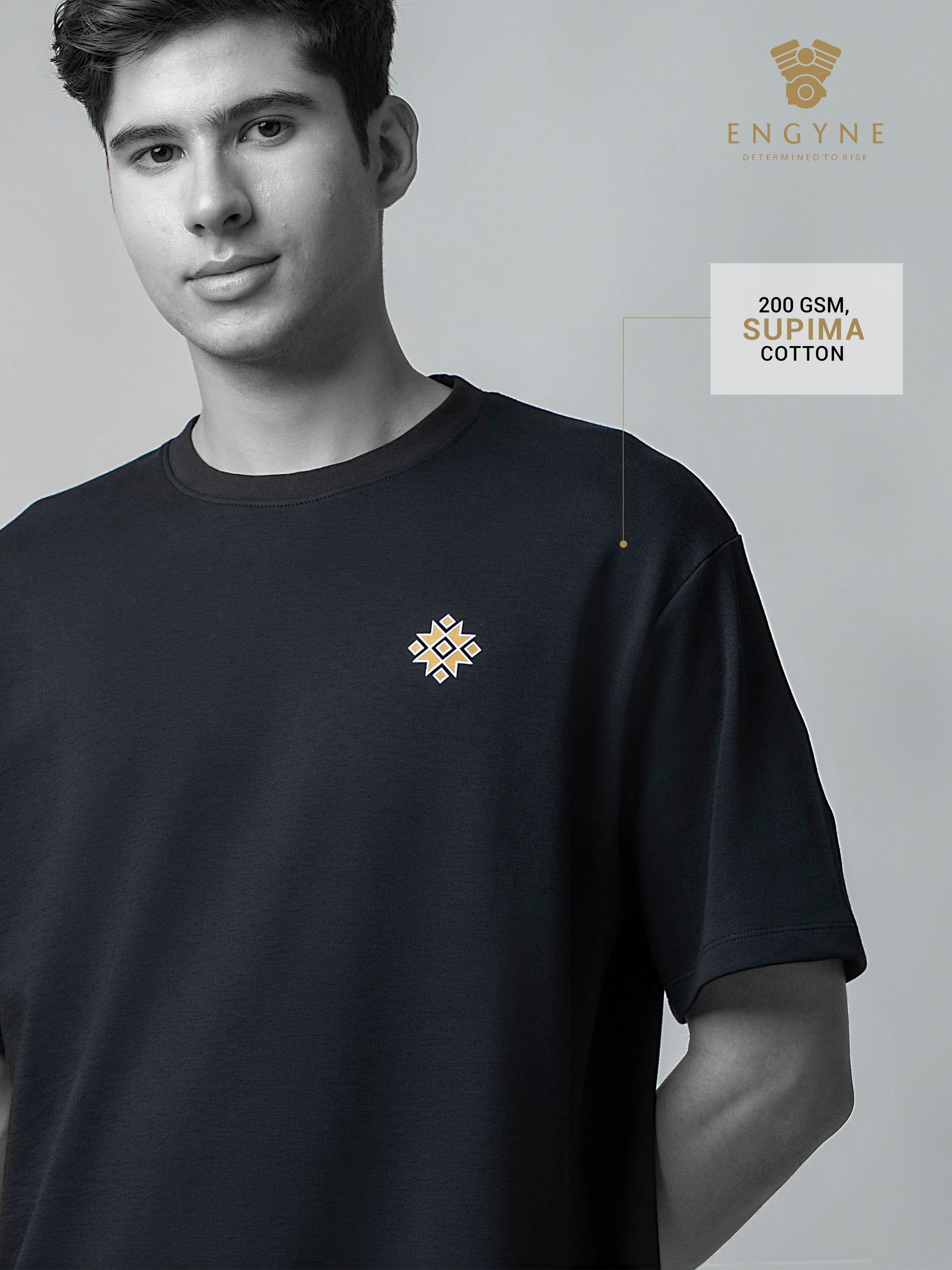 Supima Cotton Lycra Black Oversize T Shirt for Men