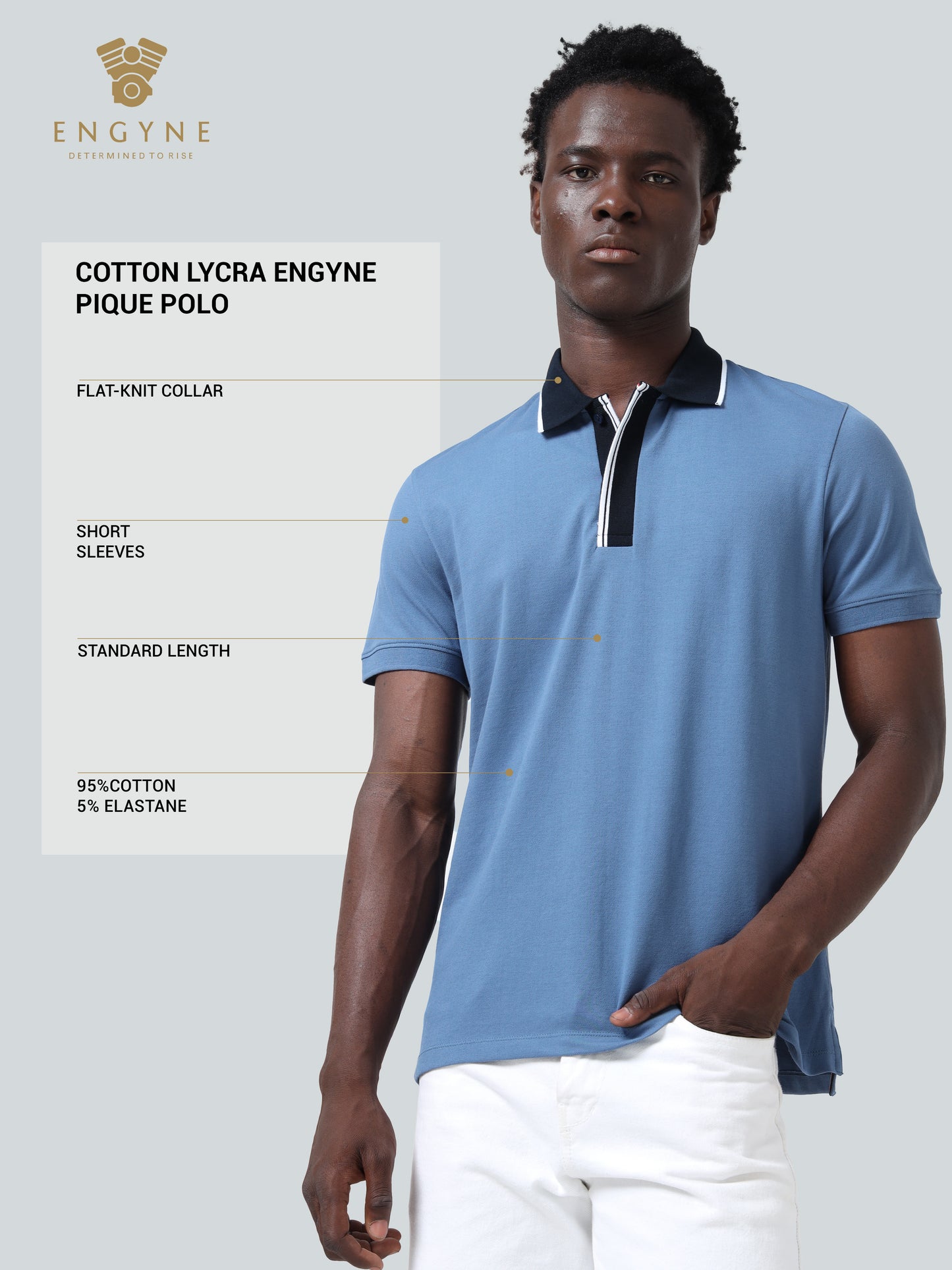 Rougen Cotton Lycra with Contrast Flat Knit Placket and Tipped Collar Gasoline Polo