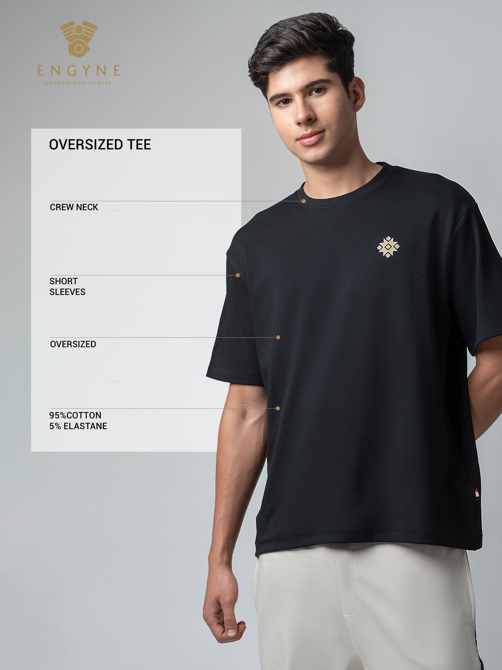 Supima Cotton Lycra Black Oversize T Shirt for Men