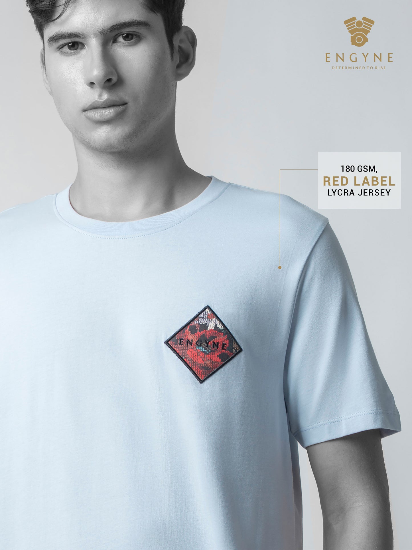 Rougen Cotton Lycra with Sublimation Print and Embroidered Badge Light Blue T-shirt