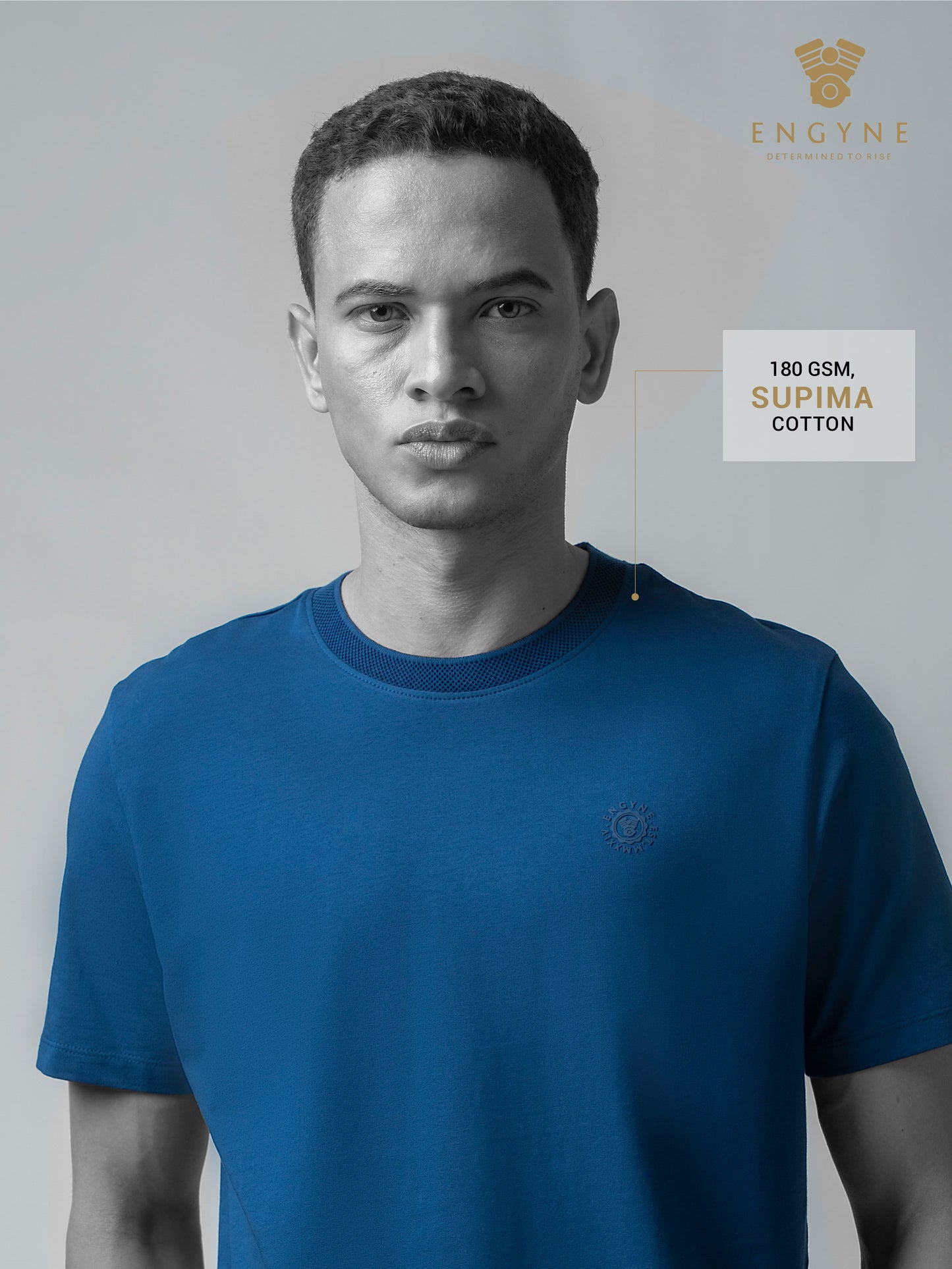 Supima Cotton Lycra Textured Neck Dark Blue T Shirt 