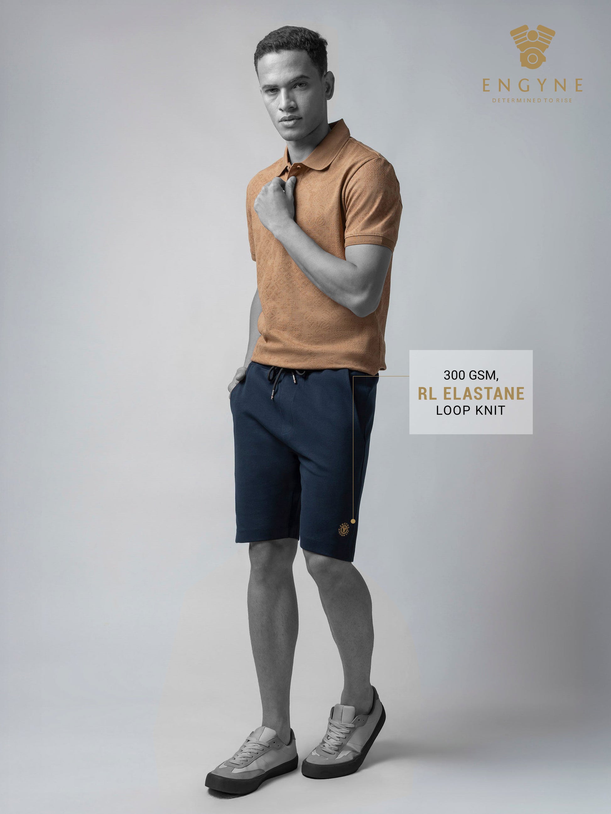 Engyne Essential Shorts with HD Print in Cotton Interlock Navy Men