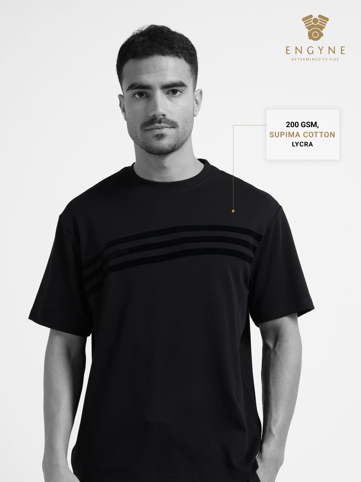 Engyne Oversize Flock Stripe Print T-Shirt in Supima Cotton Flag Waving Edition Black