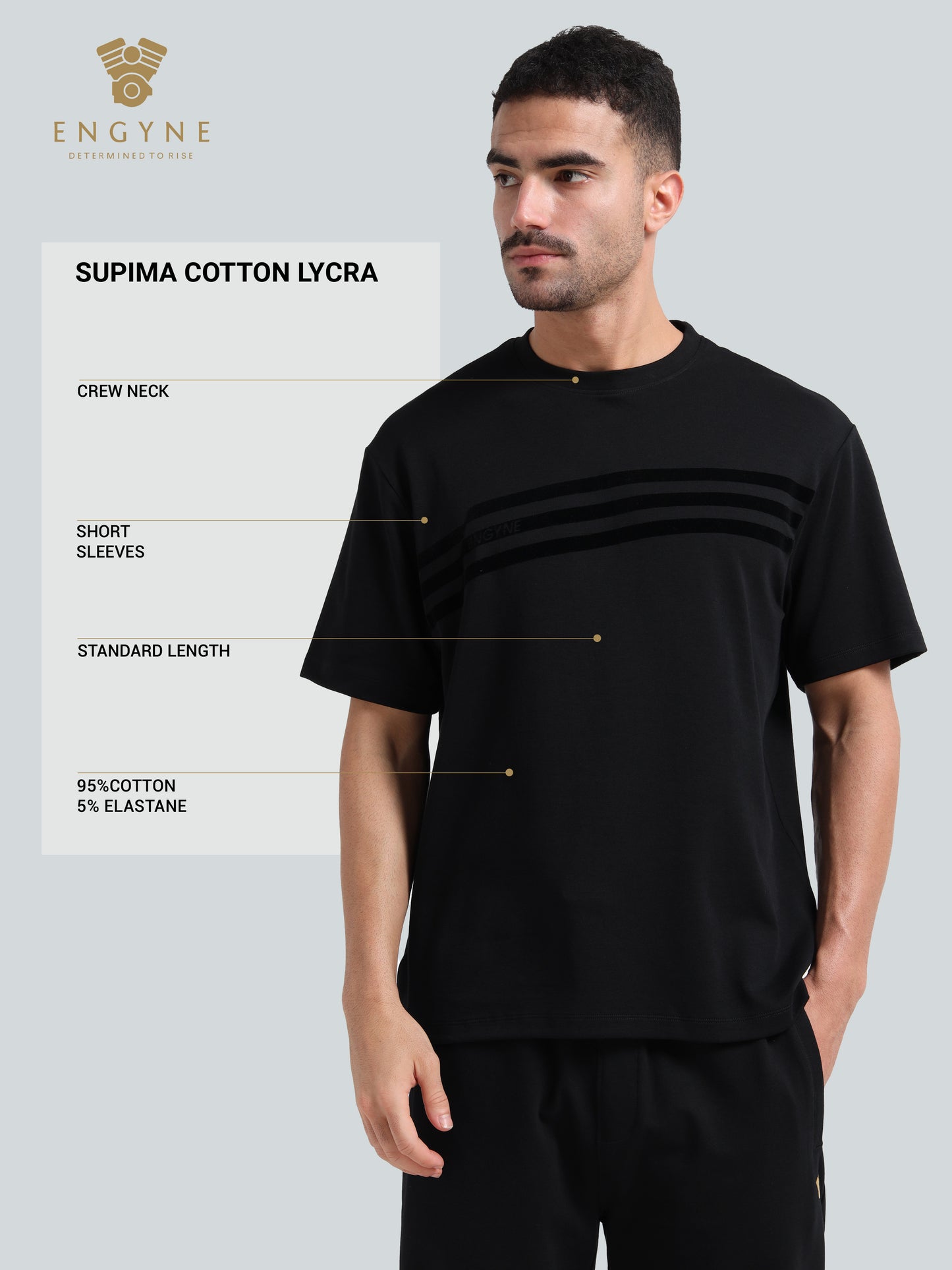 Engyne Oversize Flock Stripe Print T-Shirt in Supima Cotton Flag Waving Edition Black