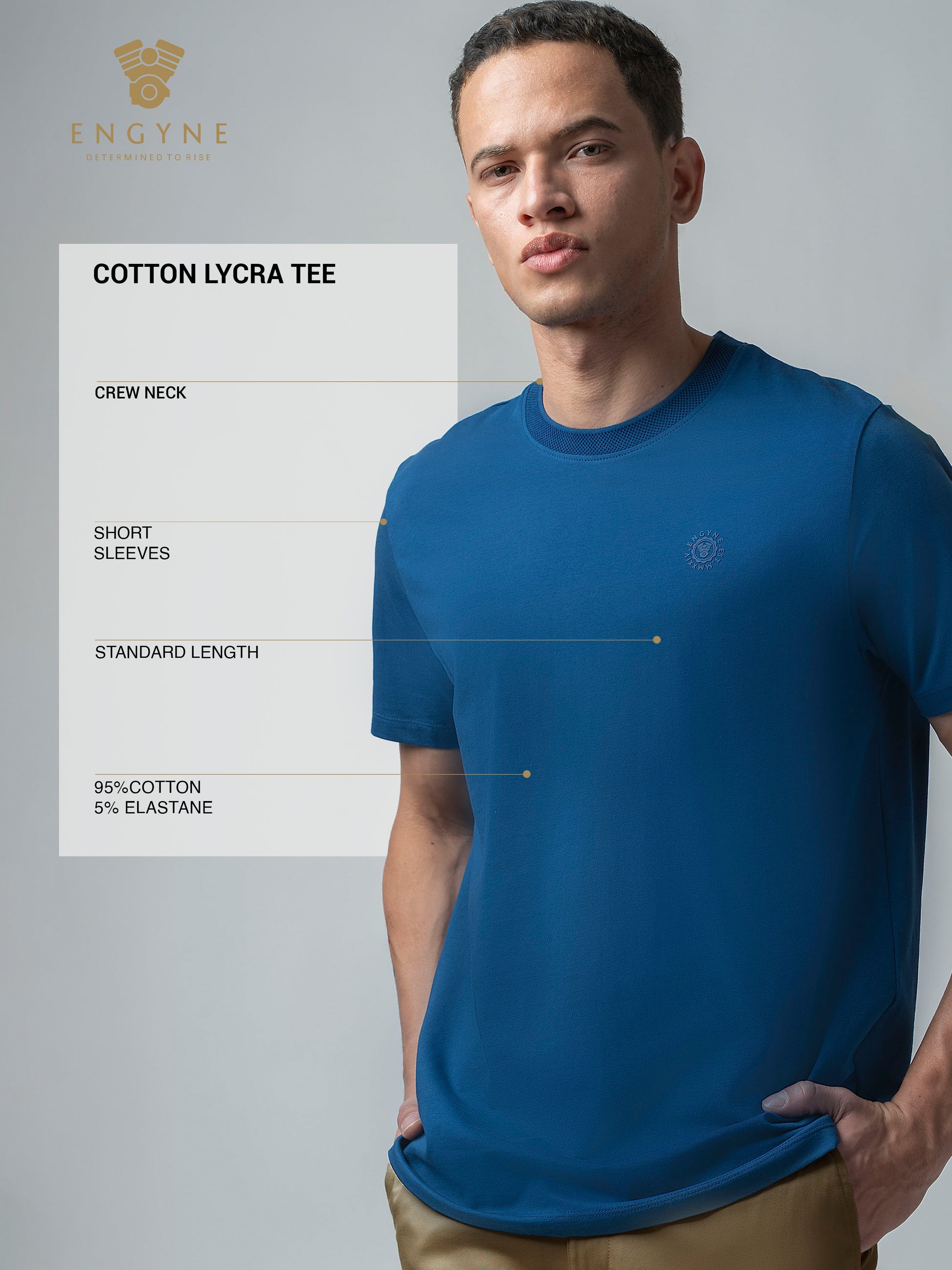 Supima Cotton Lycra Textured Neck Dark Blue T Shirt 