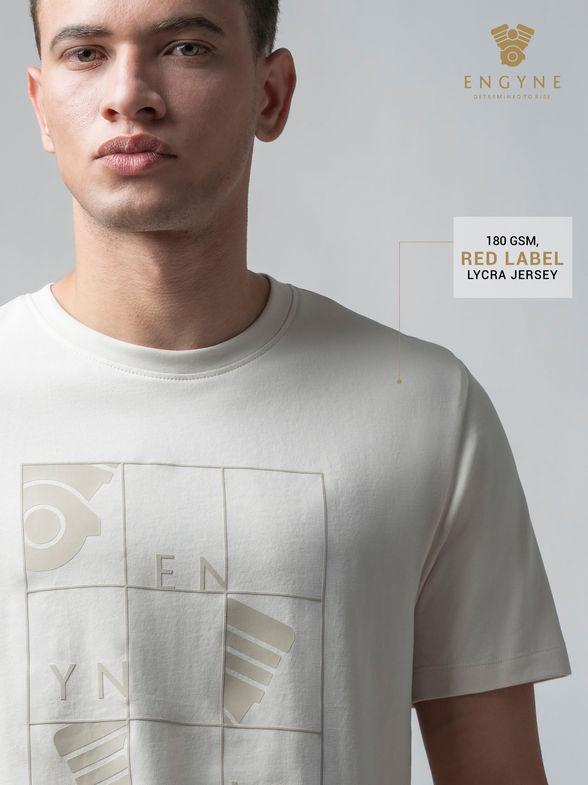 Rougen Cotton Lycra Beige Color T Shirt for Men