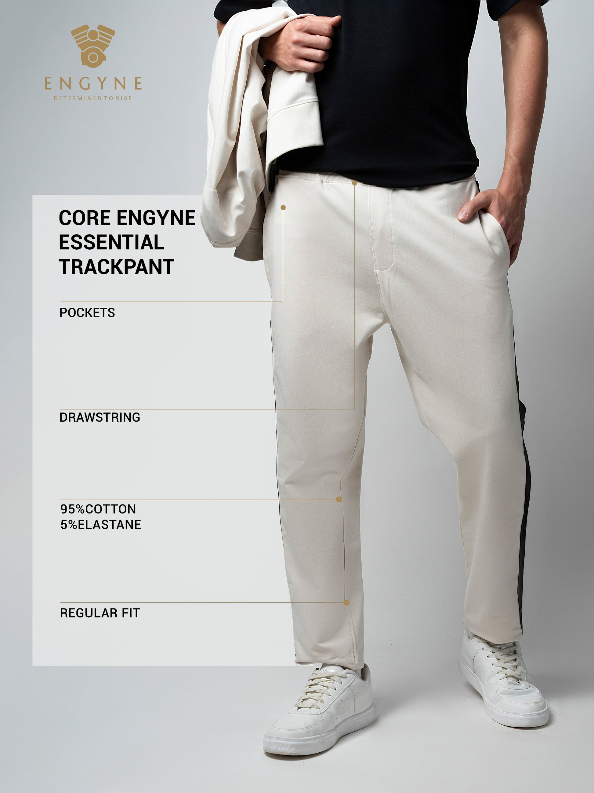 Cotton Beige Track Pant with Contrast Woven Side Tape