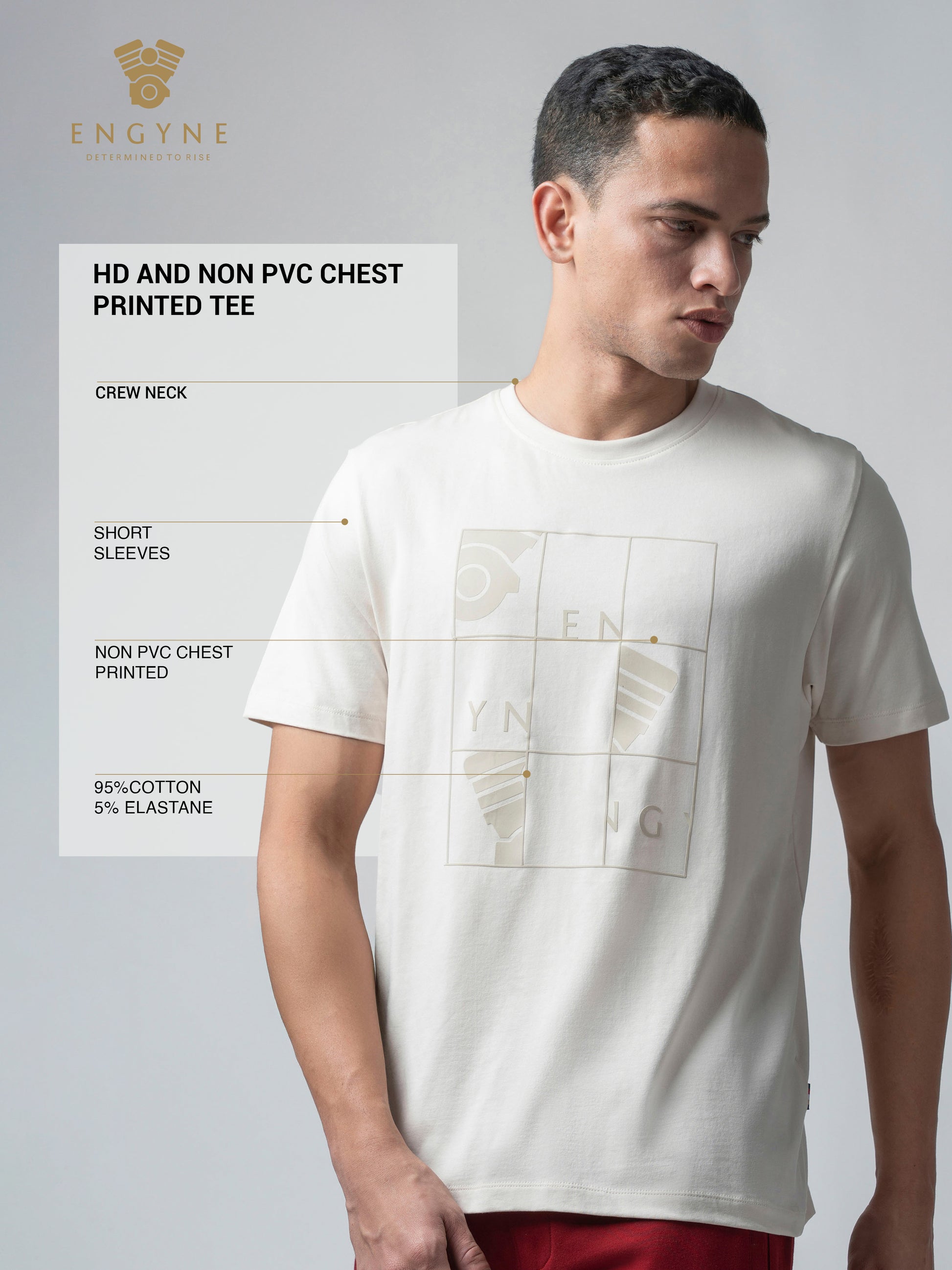 Rougen Cotton Lycra Beige Color T Shirt for Men