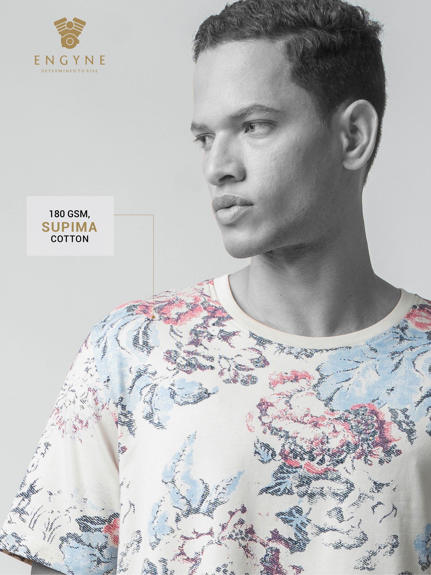 Supima Cotton Lycra with Rotary All-Over Print Beige T-shirt