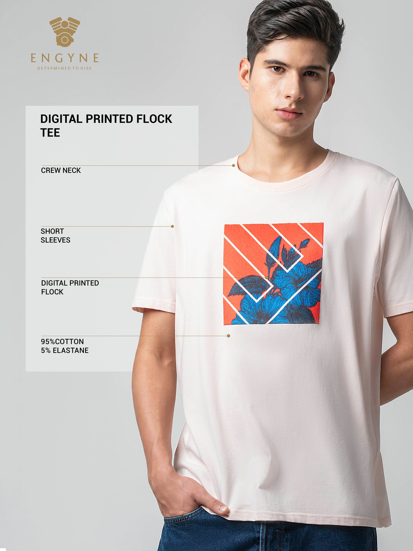 Supima Cotton Lycra with Digital Flock Print Light Pink T-shirt