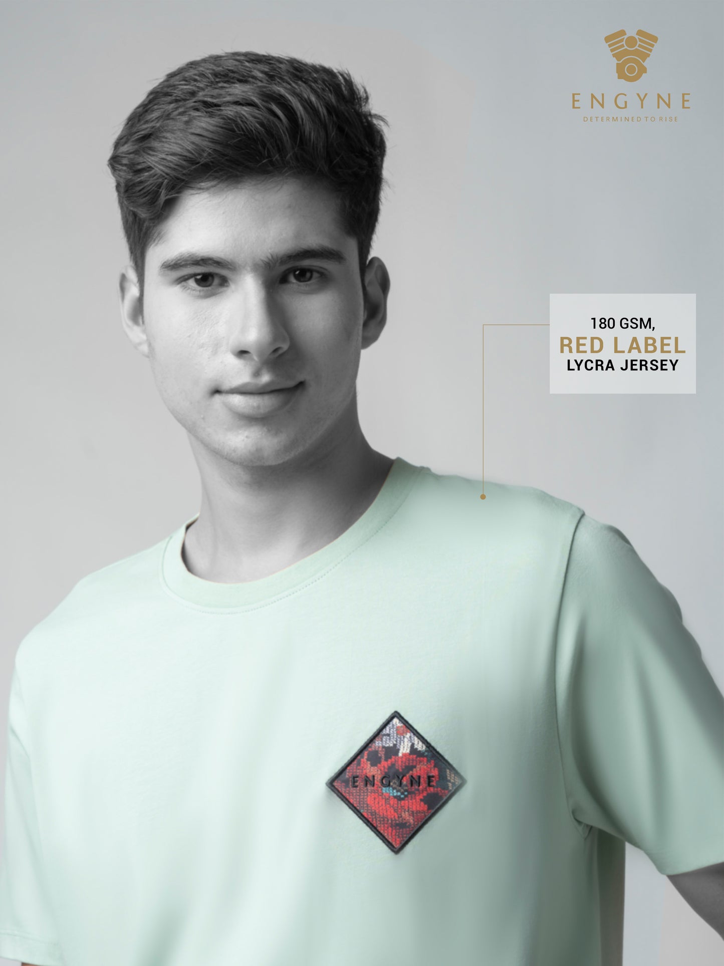 Rougen Cotton Lycra with Sublimation Print and Embroidered Badge Light Green T-shirt