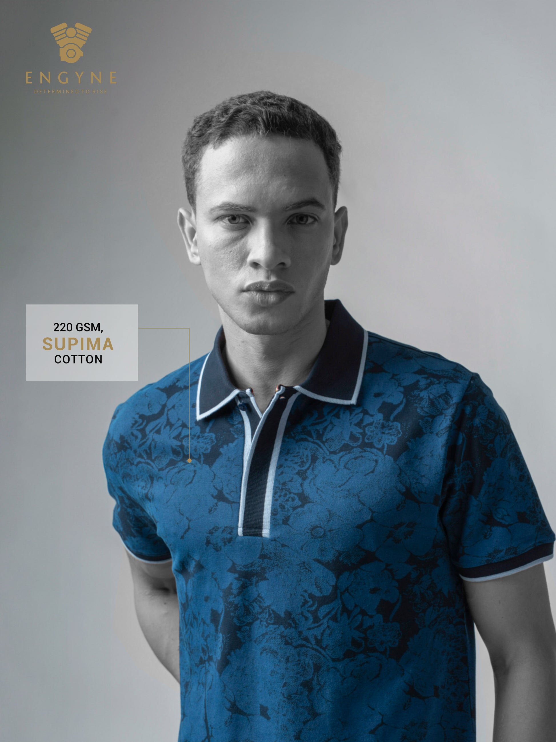 Supima Cotton Print & Contrast Tipping Navy Polo Shirt for Men
