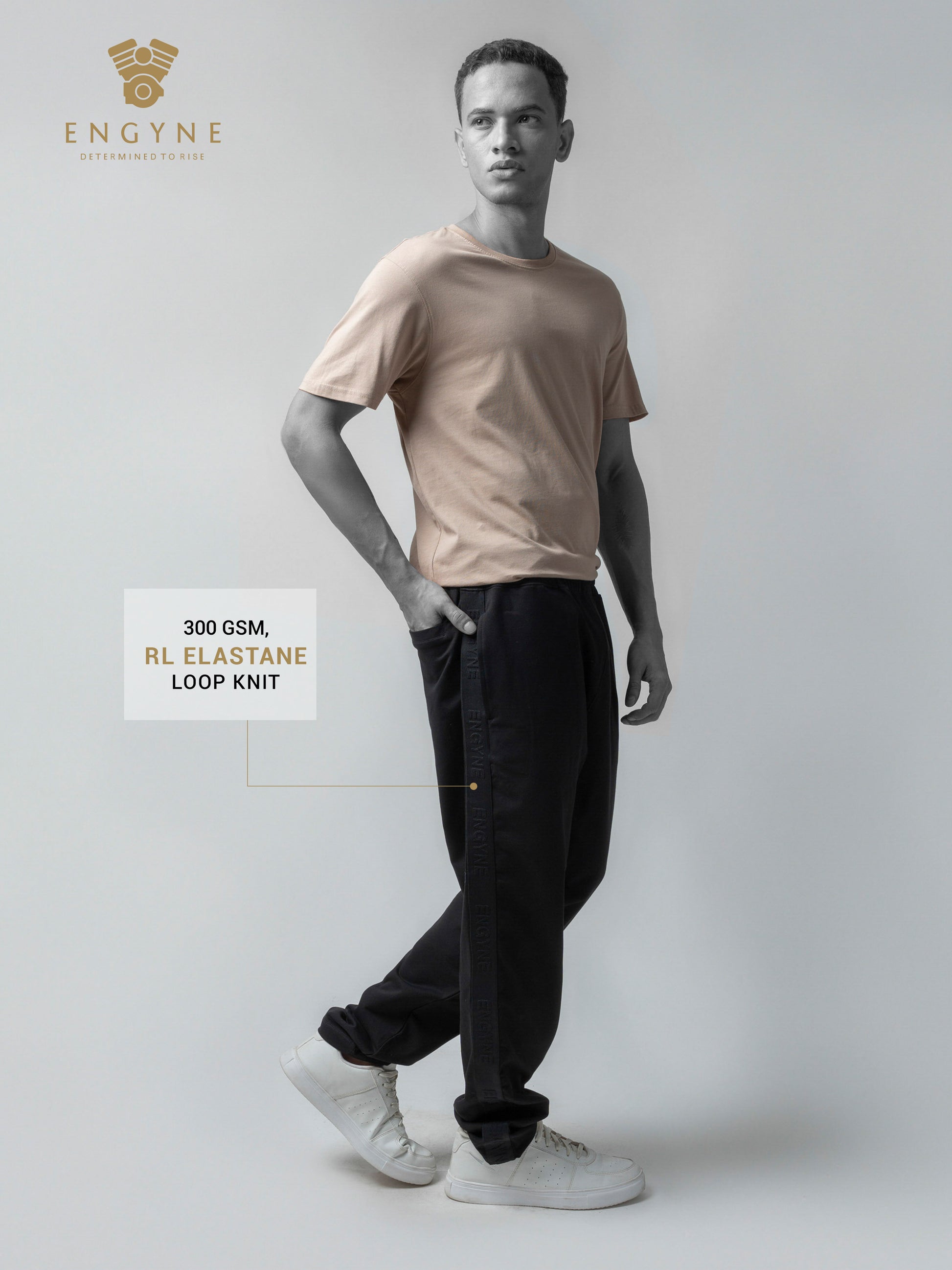 Rougen Cotton Black Tracksuit Pants With Woven Side Tape