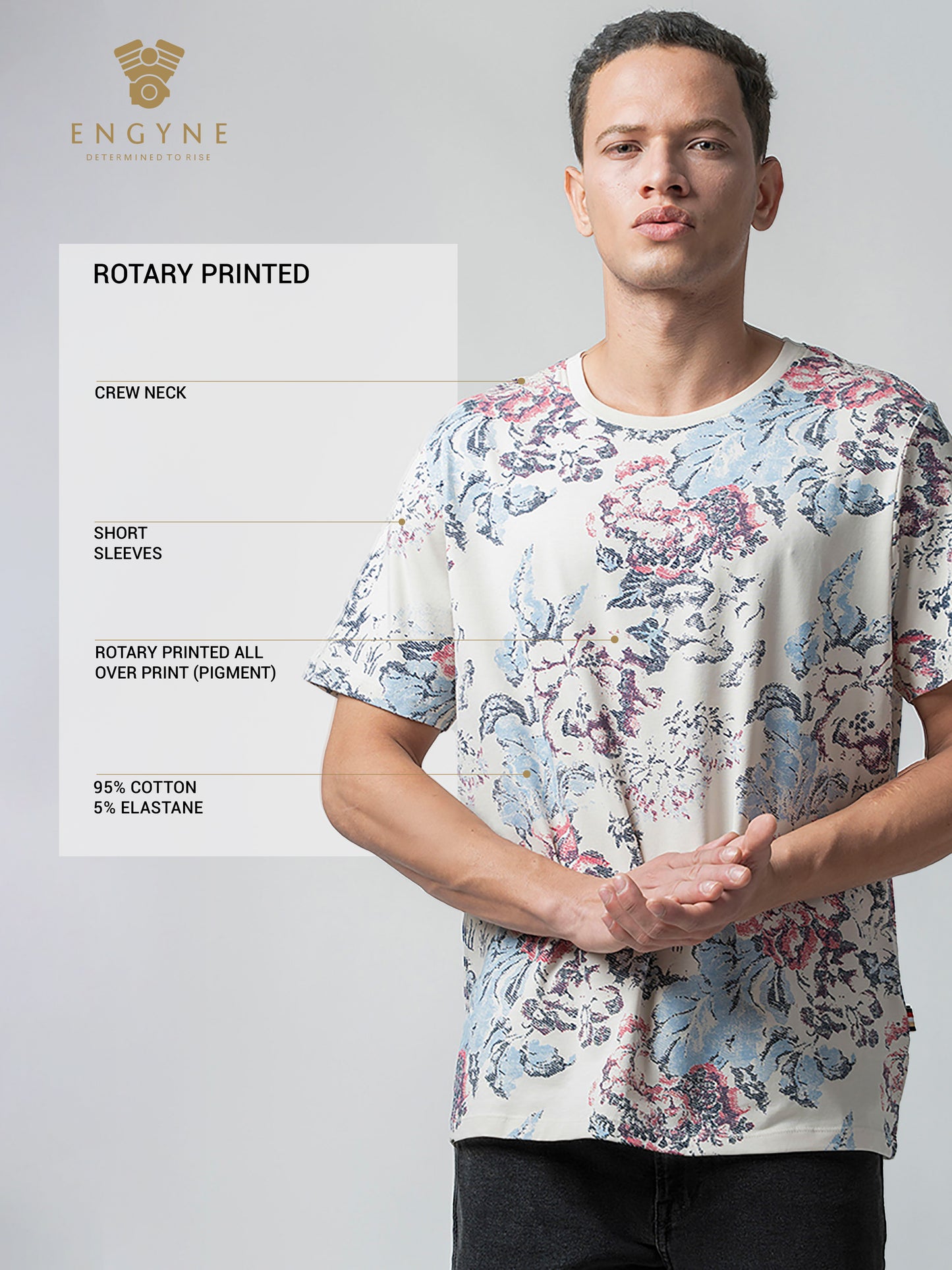 Supima Cotton Lycra with Rotary All-Over Print Beige T-shirt