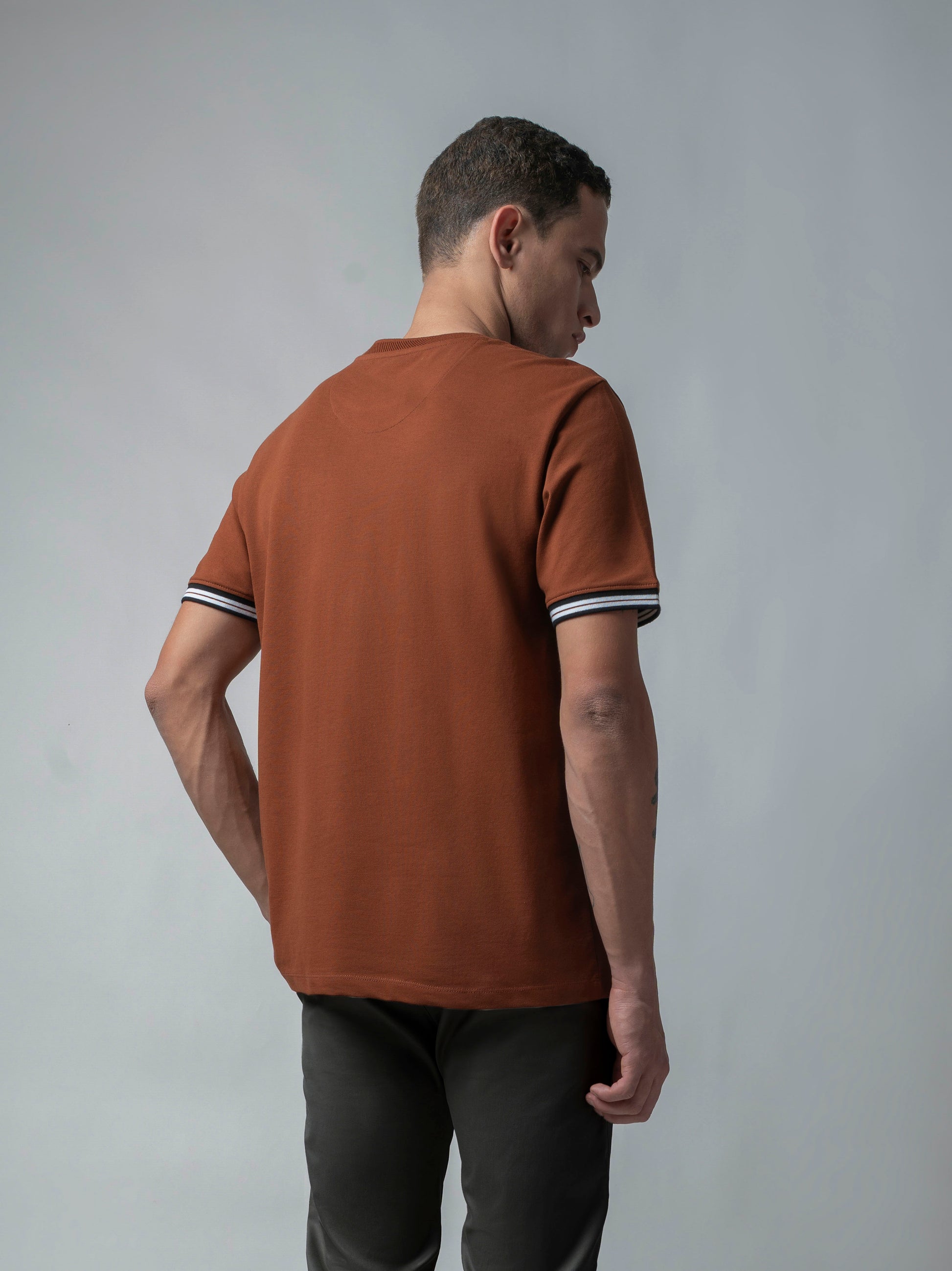 Supima Cotton Lycra Piqué Brown T Shirt Men