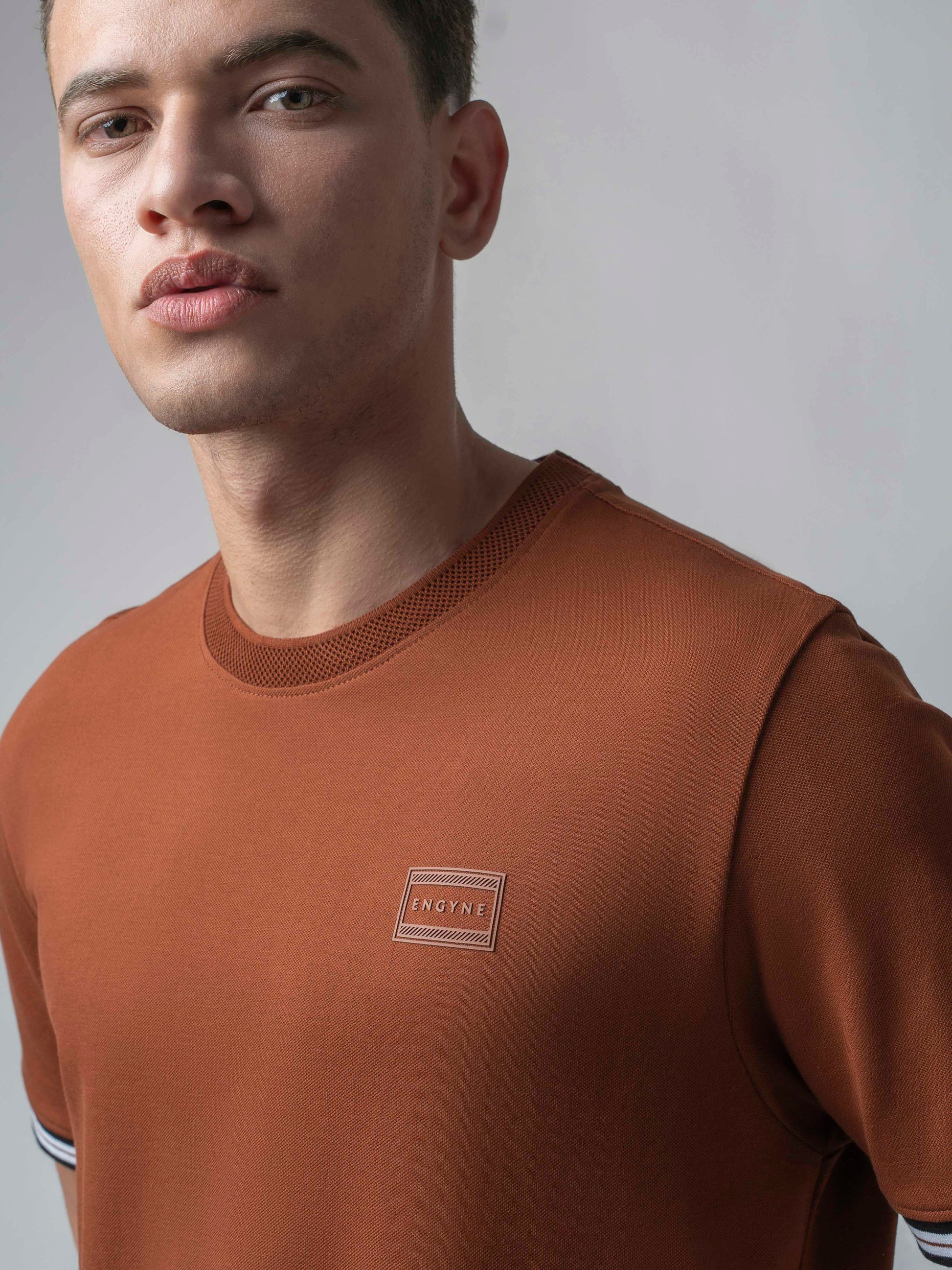 Supima Cotton Lycra Piqué Brown T Shirt Men