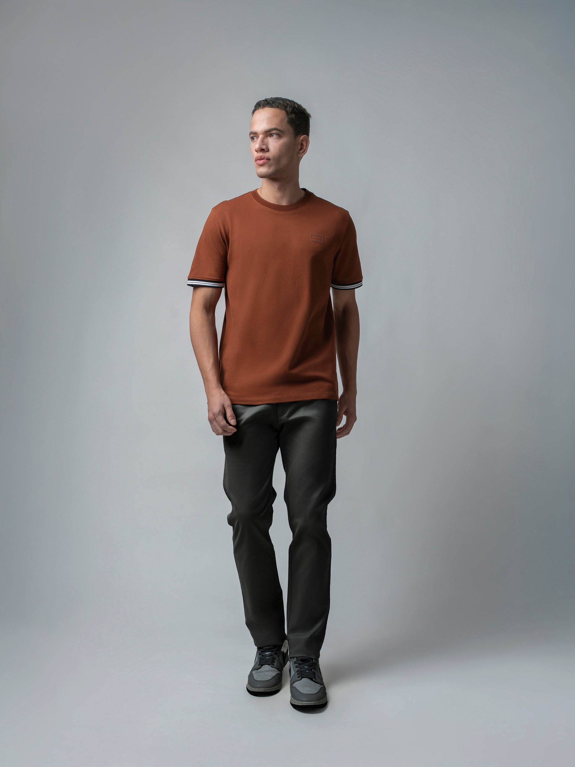 Supima Cotton Lycra Piqué Brown T Shirt Men