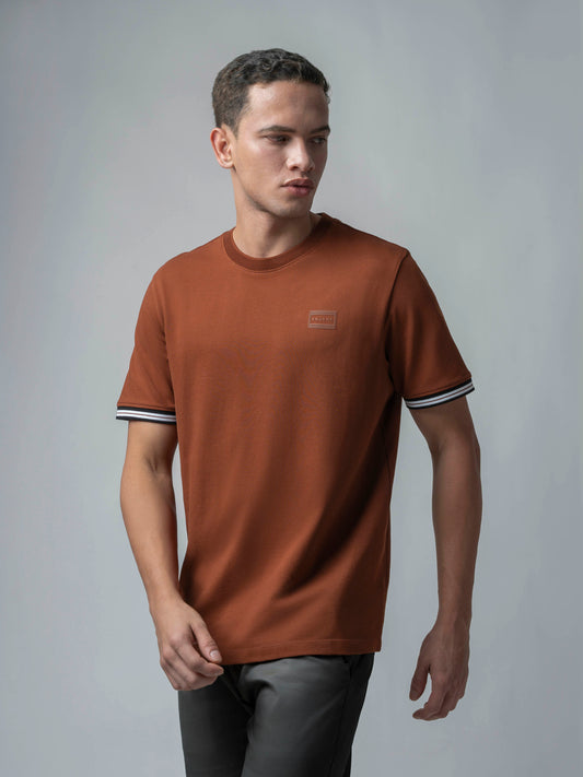 Supima Cotton Lycra Piqué Brown T Shirt Men