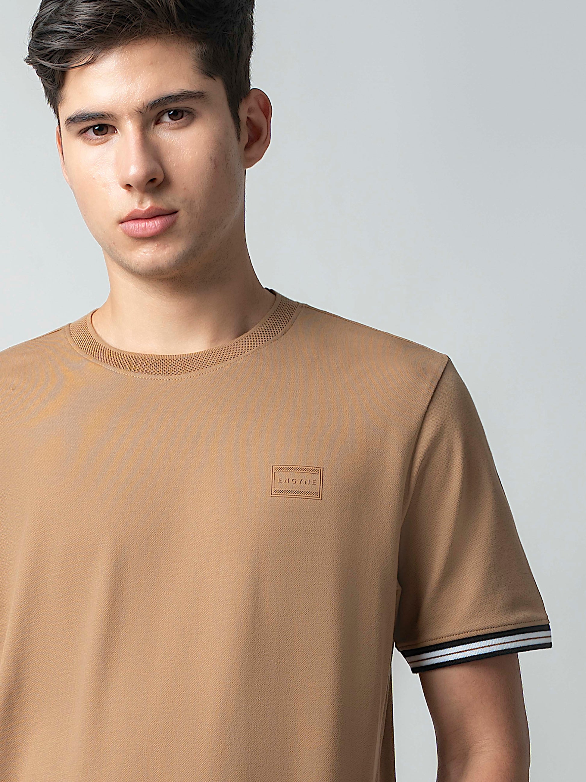 Supima Cotton Lycra Piqué Mens Khaki T Shirt For Men