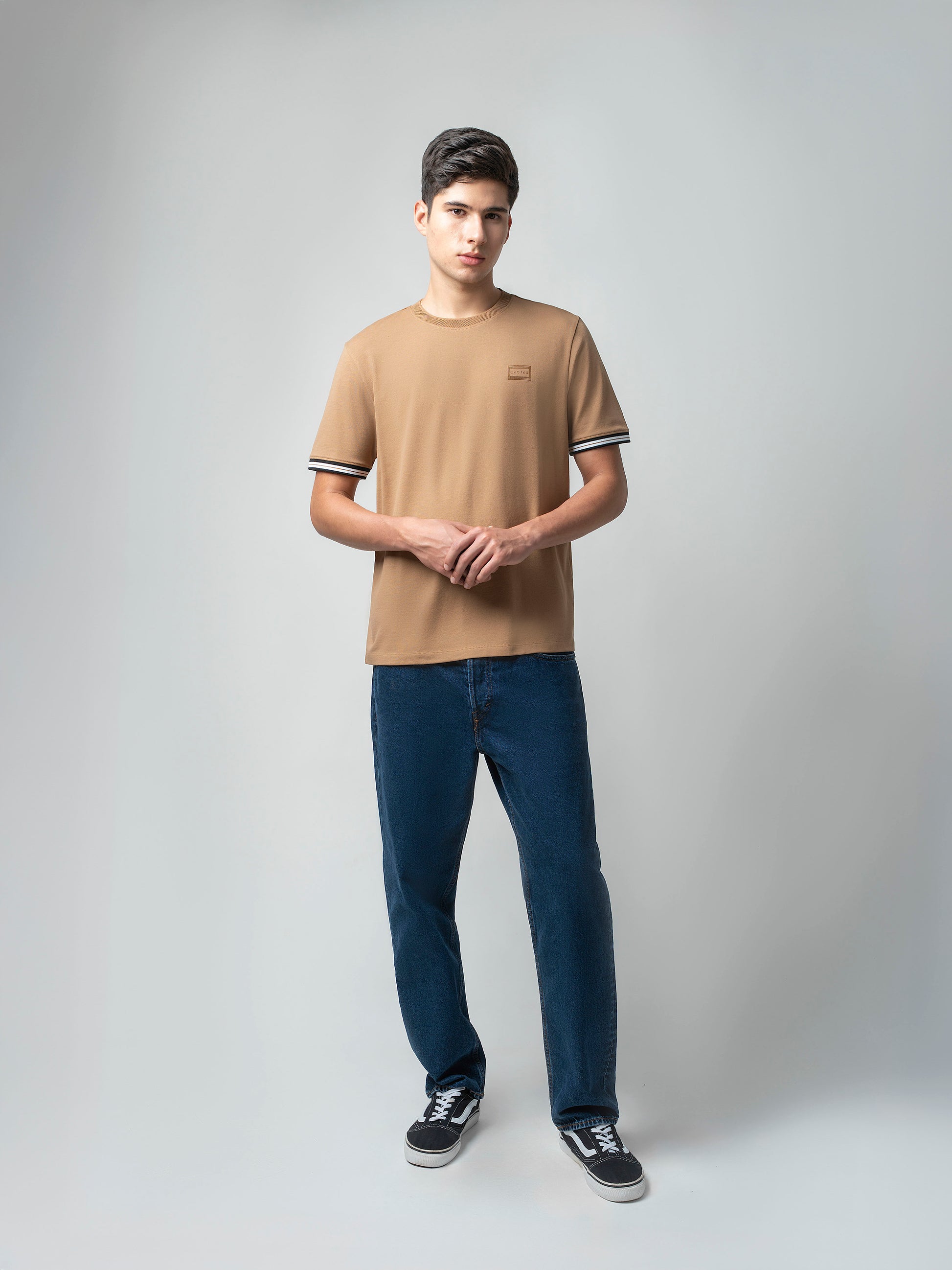 Supima Cotton Lycra Piqué Mens Khaki T Shirt For Men