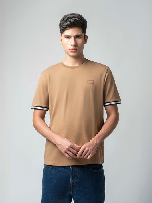 Supima Cotton Lycra Piqué Mens Khaki T Shirt For Men