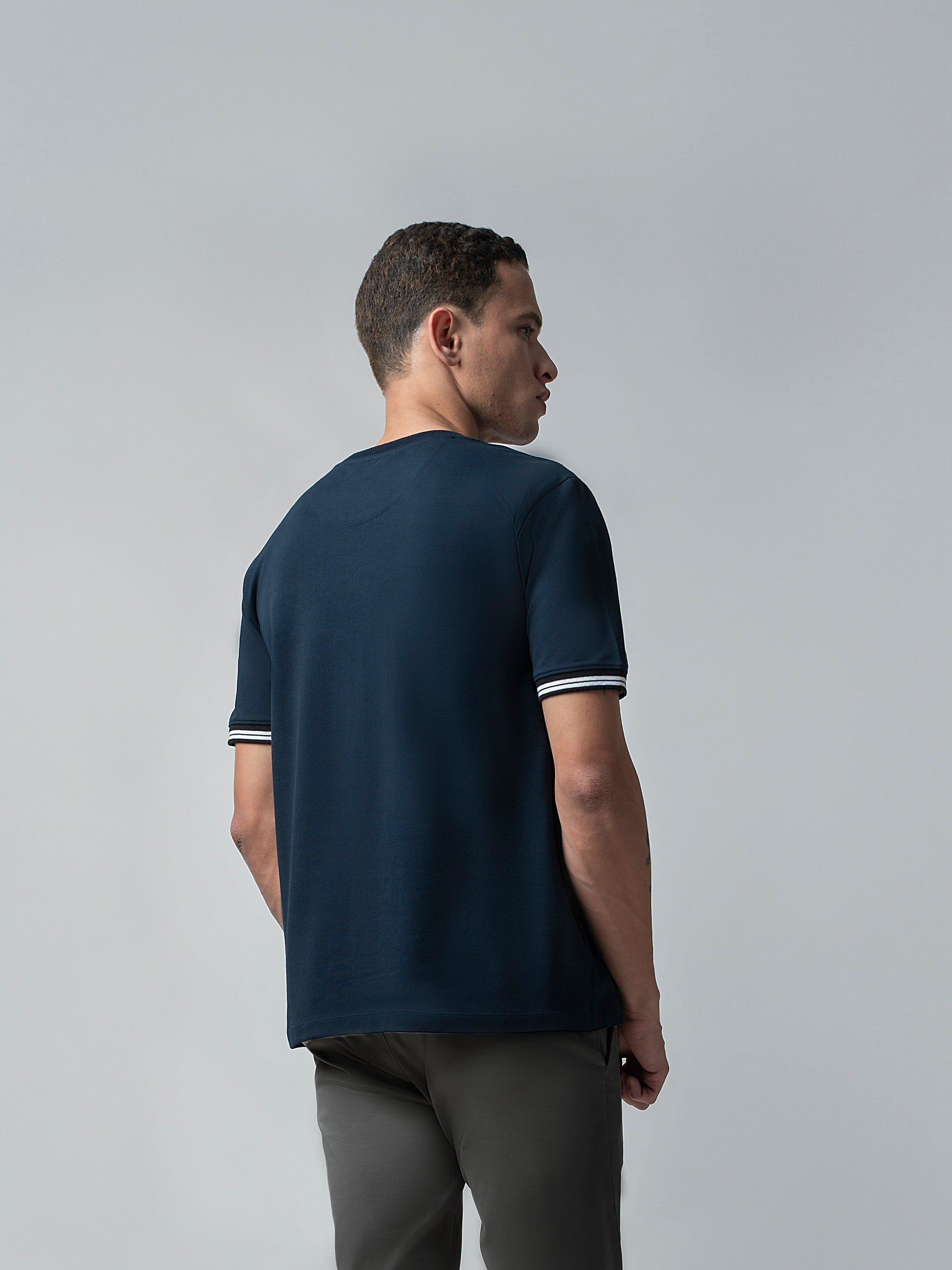 Supima Cotton Lycra Navy Blue Round Neck t Shirt for Men