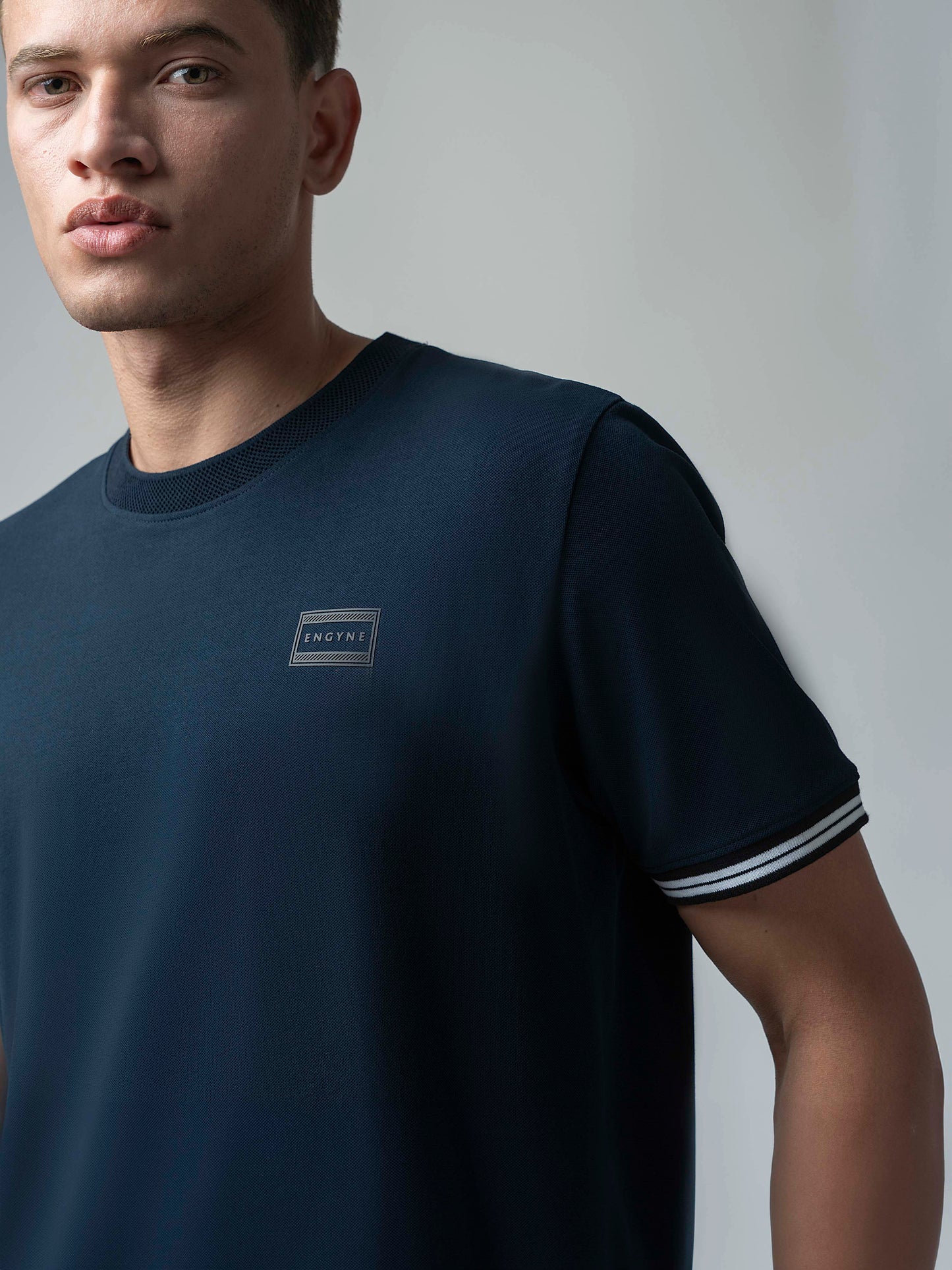Supima Cotton Lycra Navy Blue Round Neck t Shirt for Men