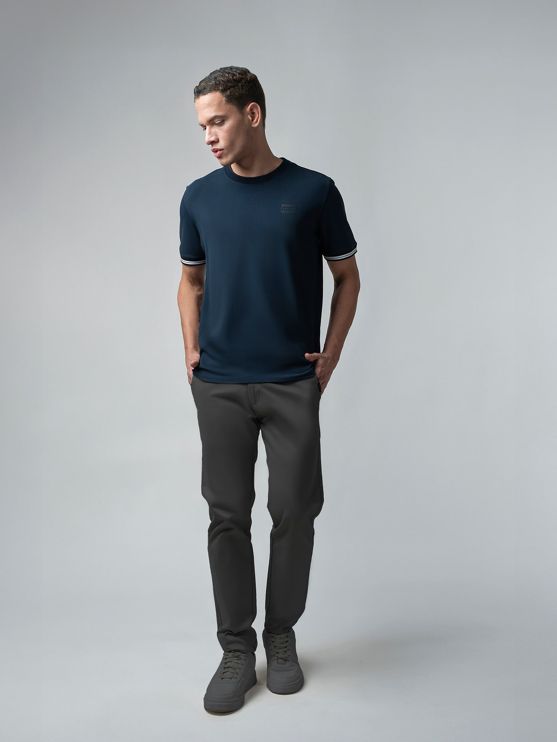 Supima Cotton Lycra Navy Blue Round Neck t Shirt for Men