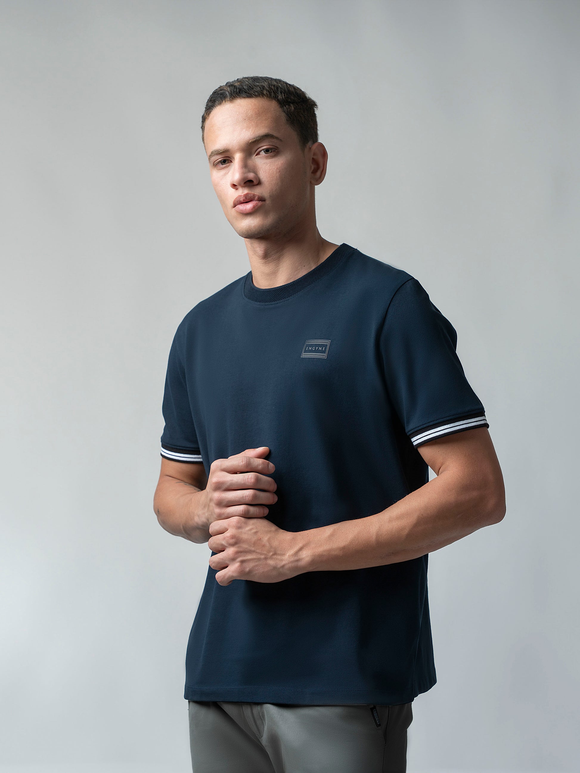 Supima Cotton Lycra Navy Blue Round Neck t Shirt for Men
