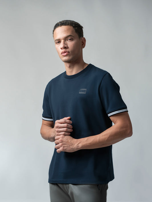 Supima Cotton Lycra Navy Blue Round Neck t Shirt for Men